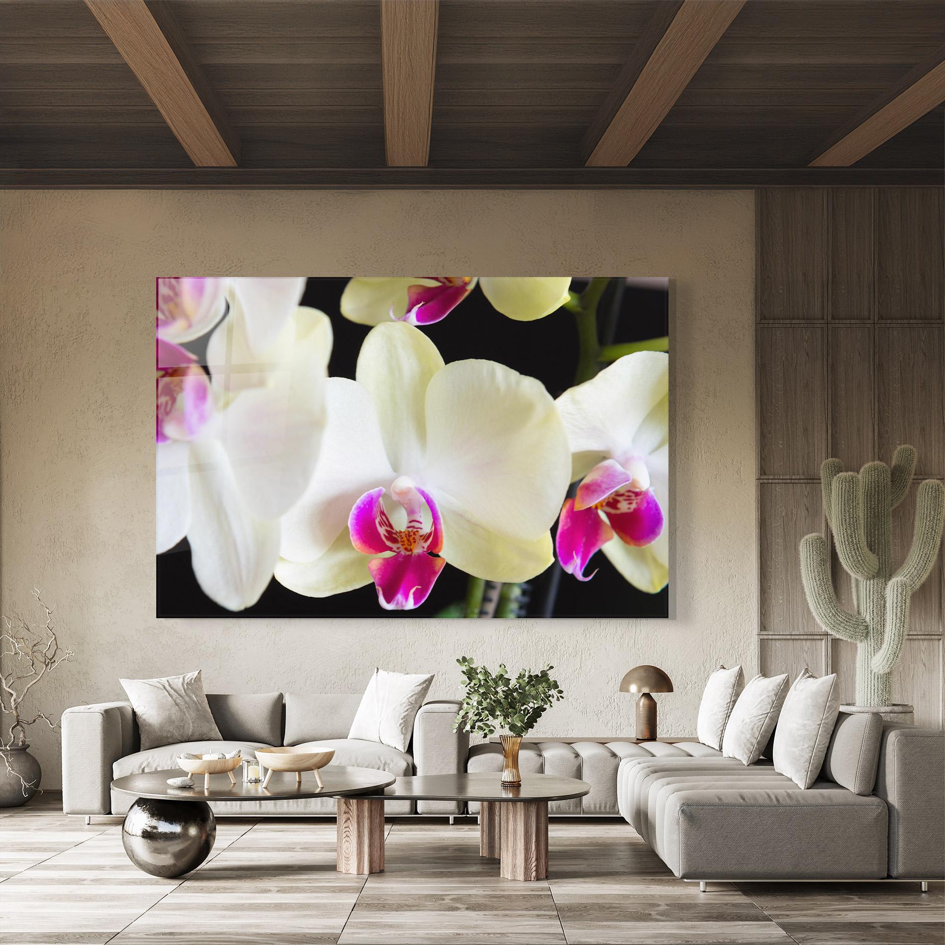Glasbild Cream Purple Orchids mockup 8