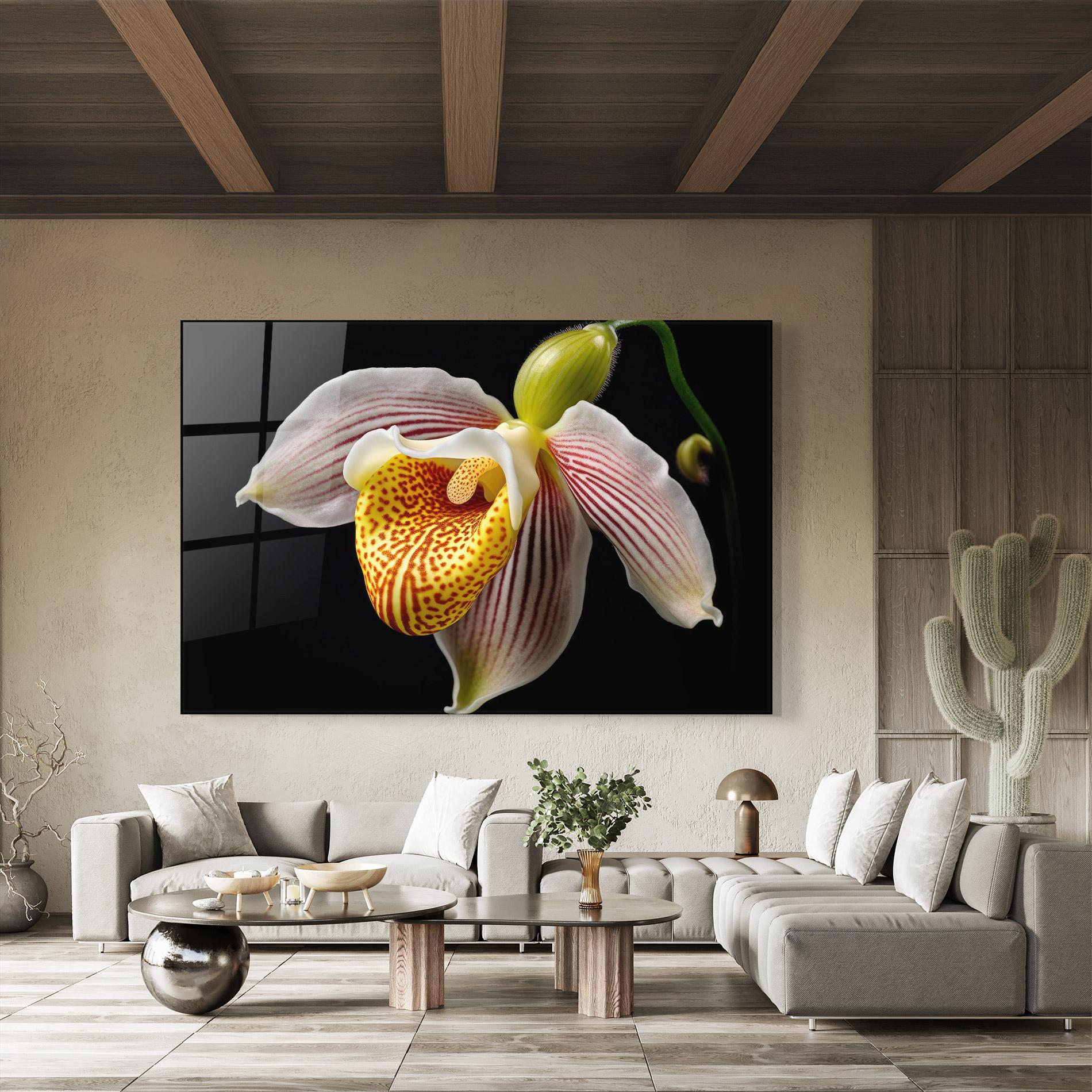 Glasbild Orchid On Black mockup 8