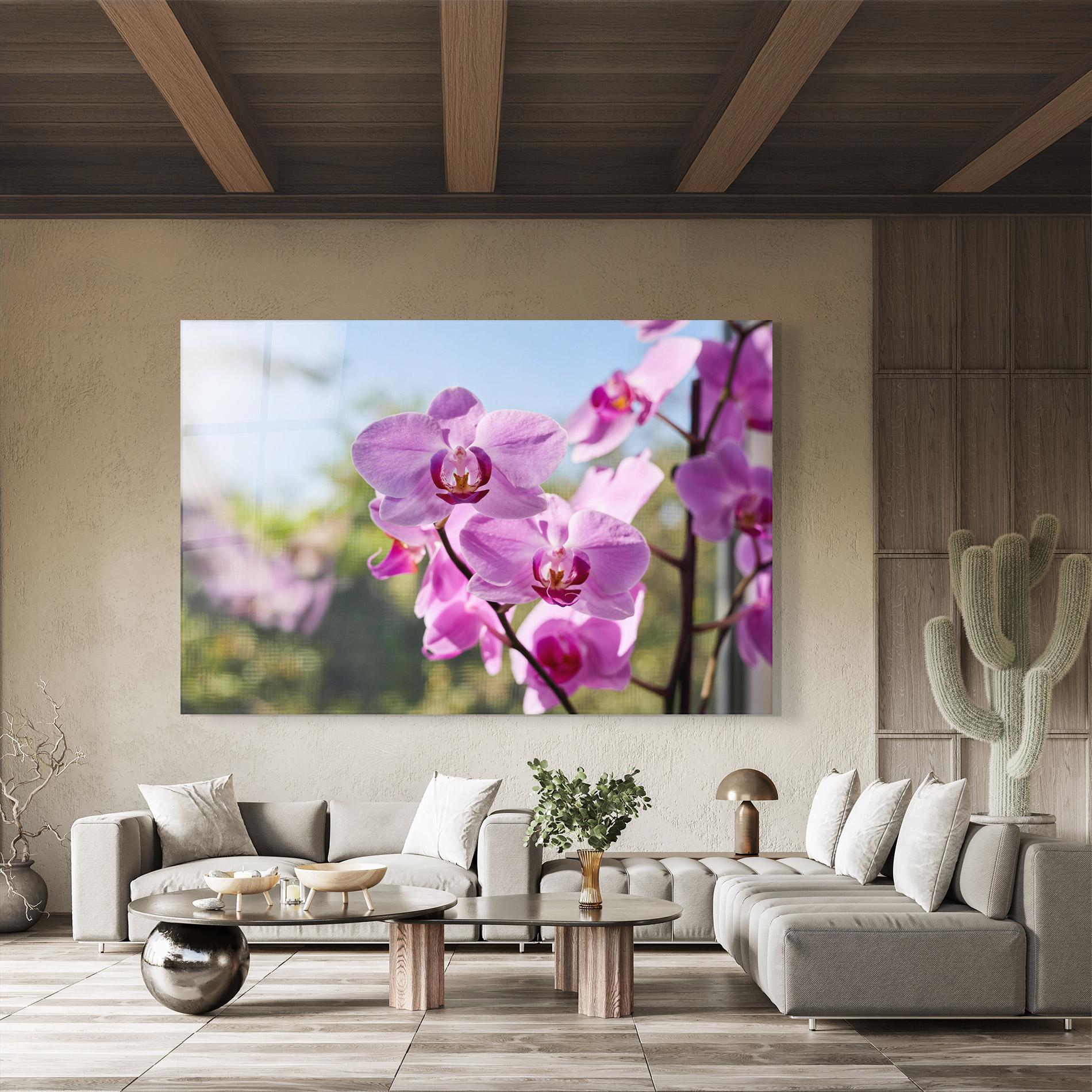 Glasbild Orchids In The Garden mockup 8