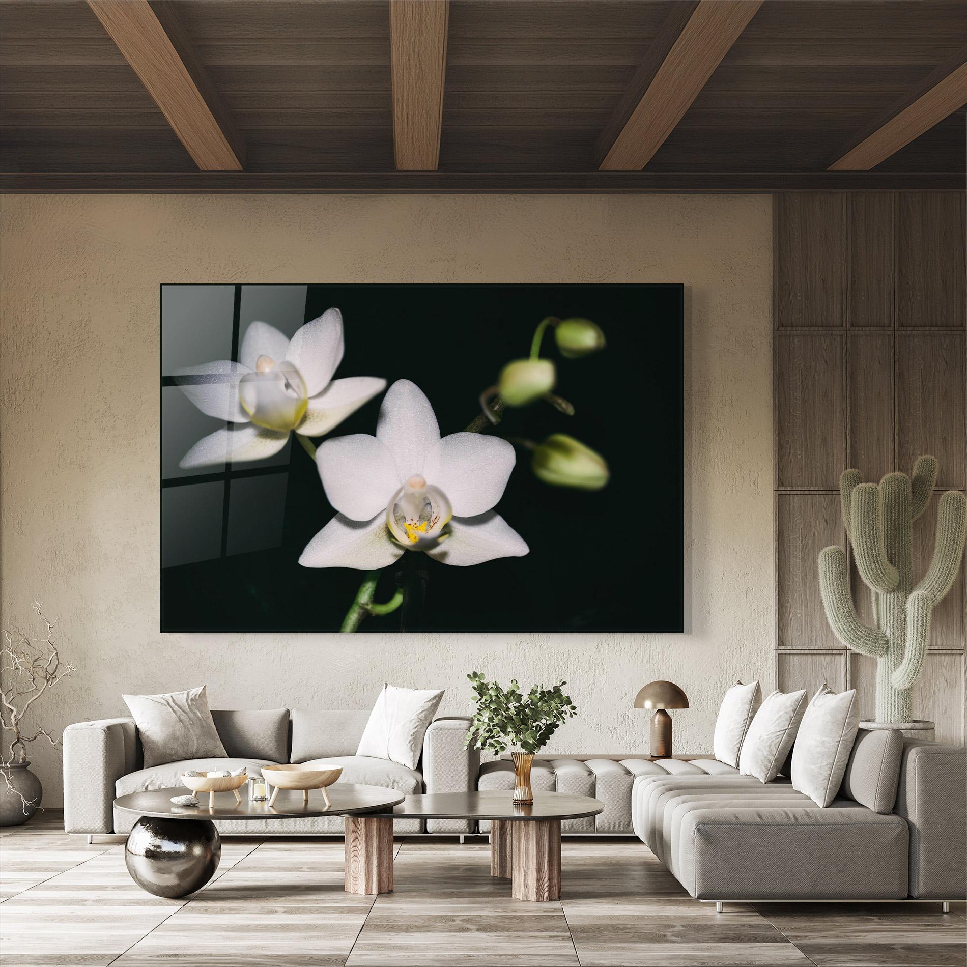 Glasbild Orchids On Black mockup 8