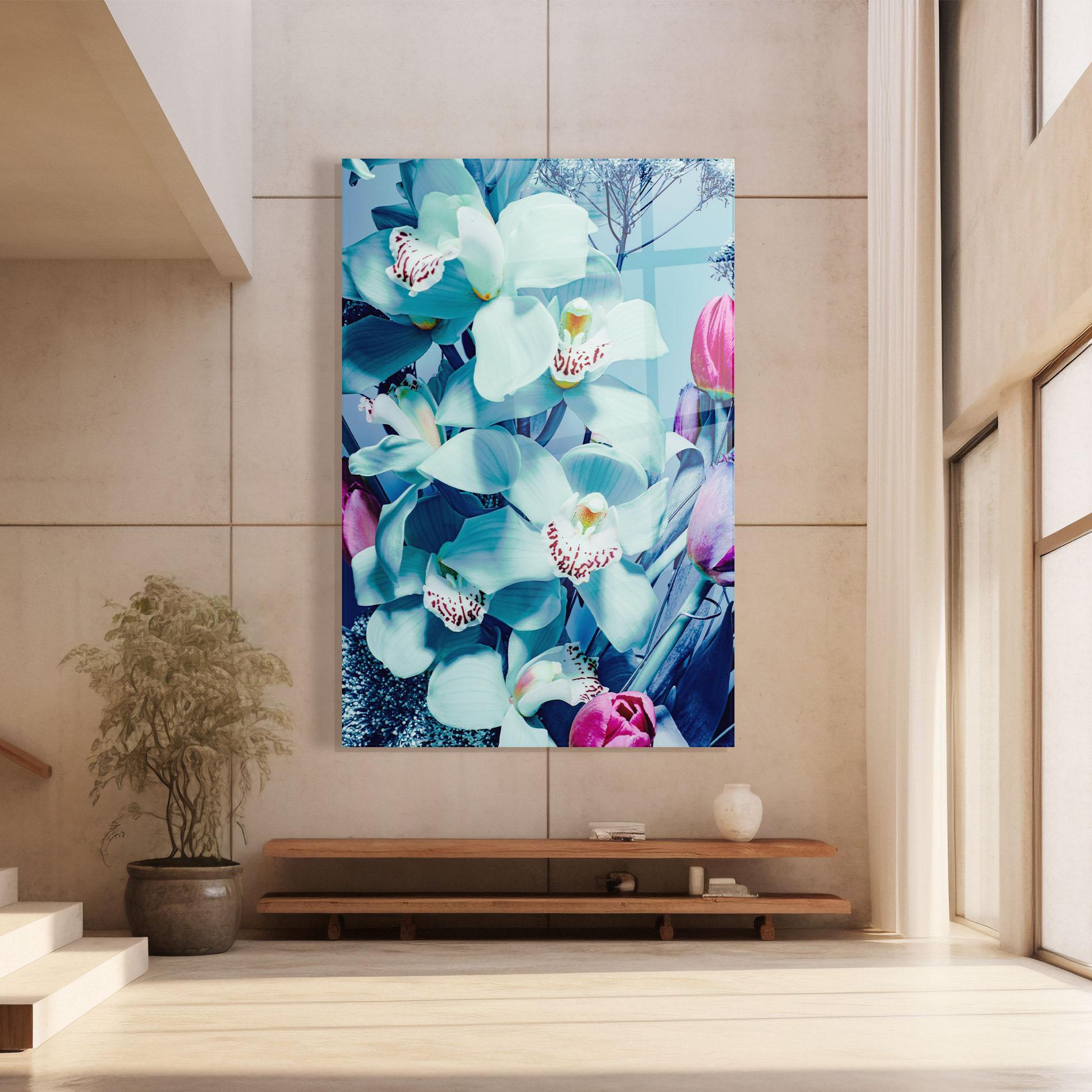 Glasbild Light Blue Orchids mockup 8