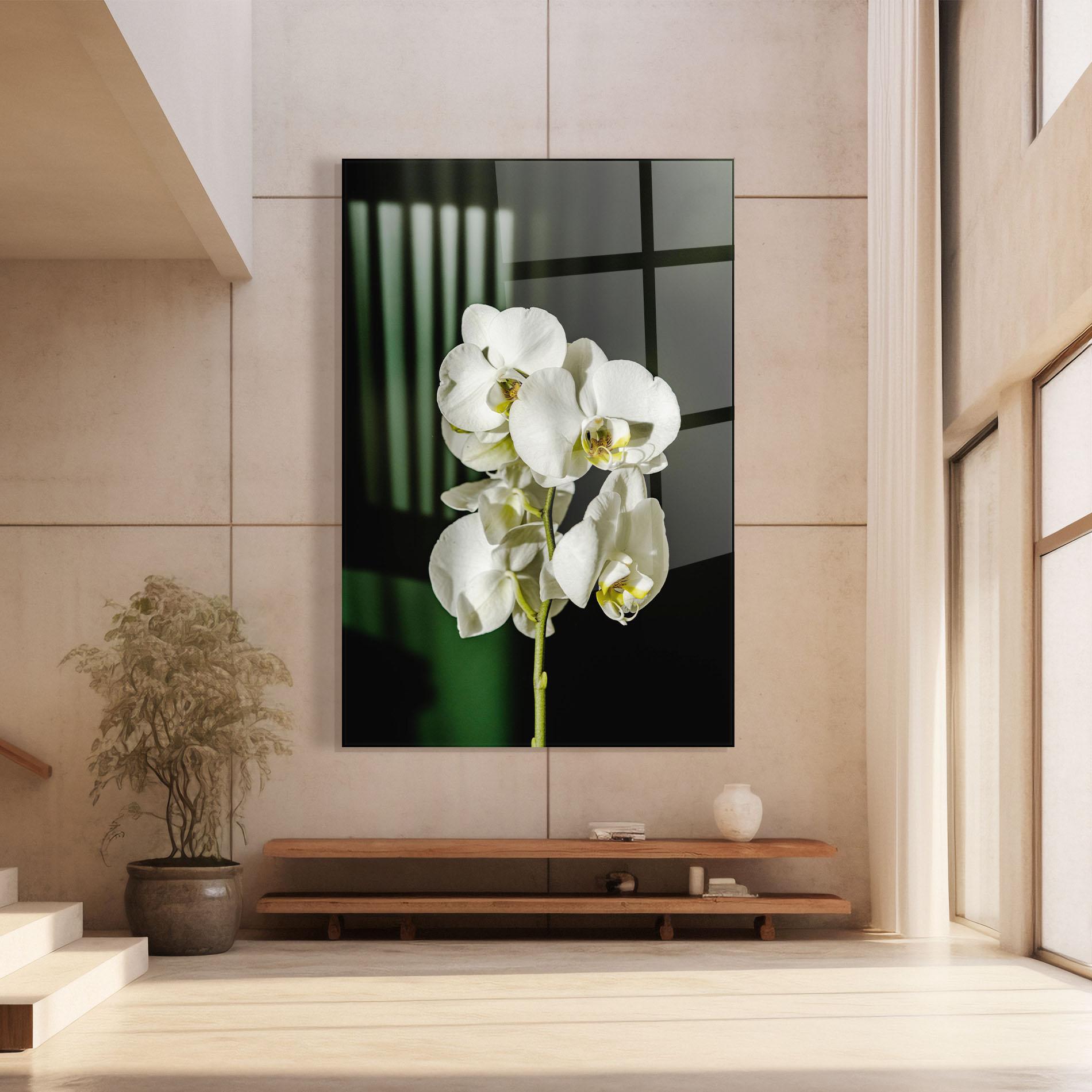 Glasbild Orchid On Green mockup 8