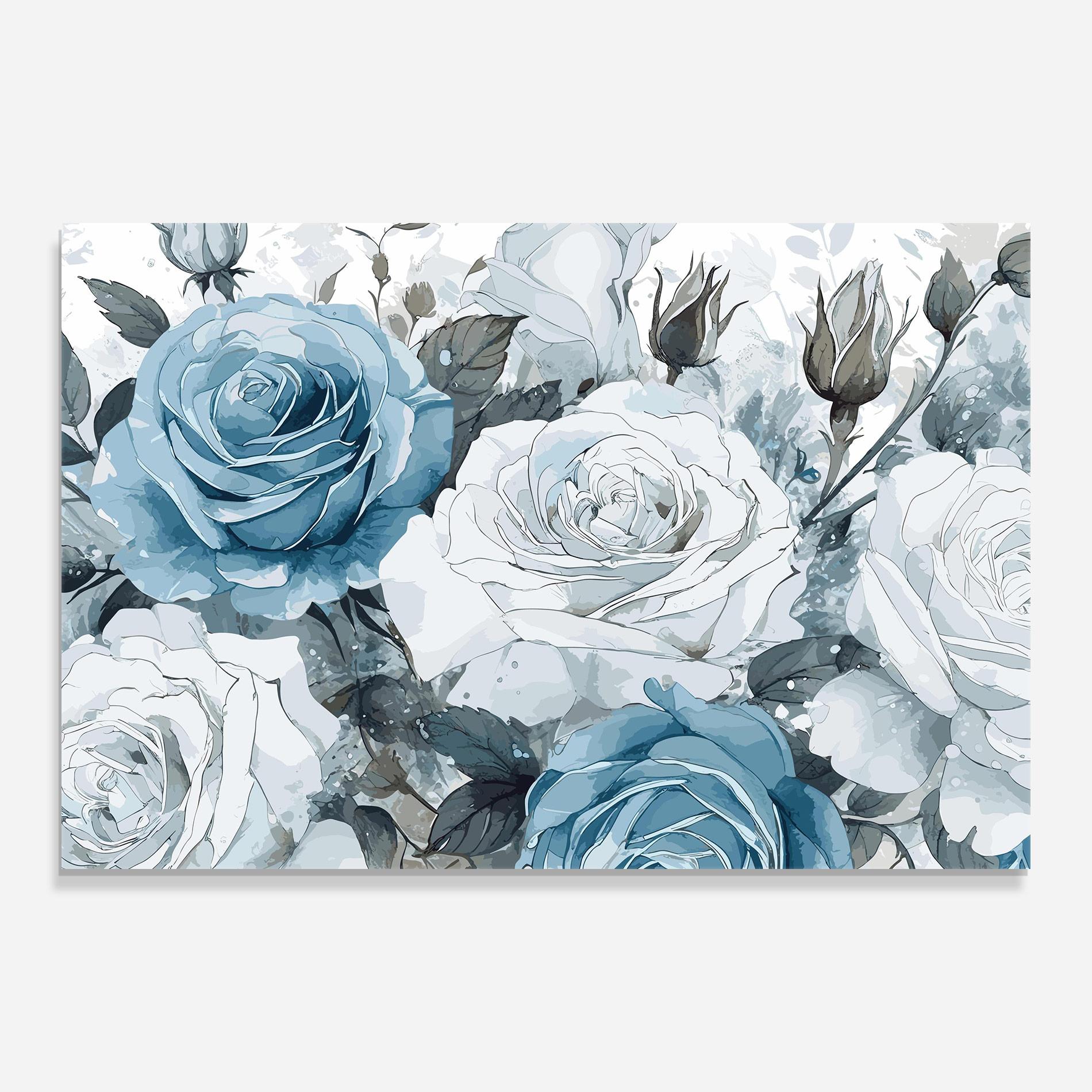Glasbild Blue White Rose mockup 0