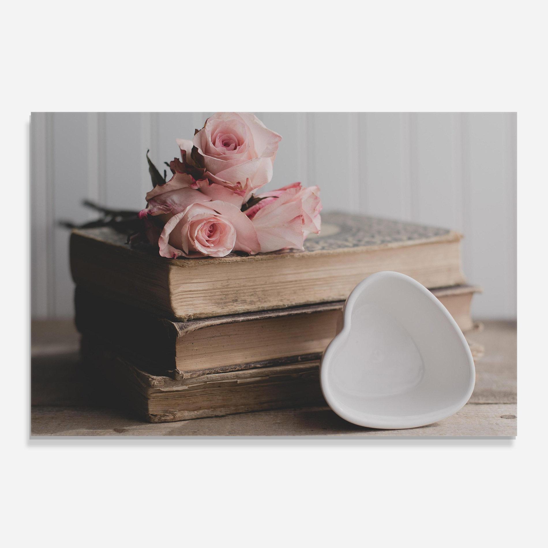 Glasbild Books With Roses mockup 0