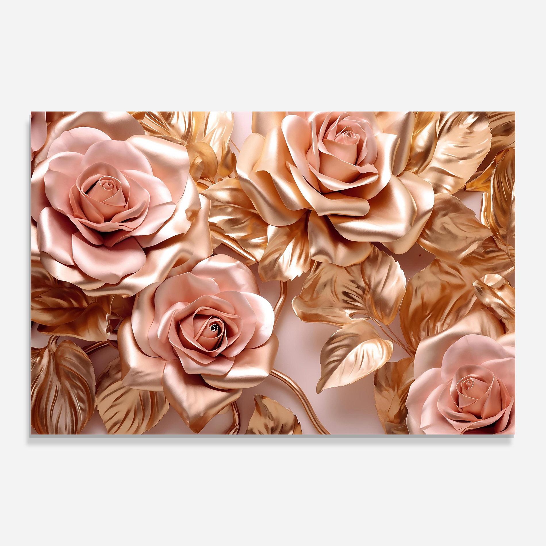 Glasbild Pink Golden Roses mockup 0
