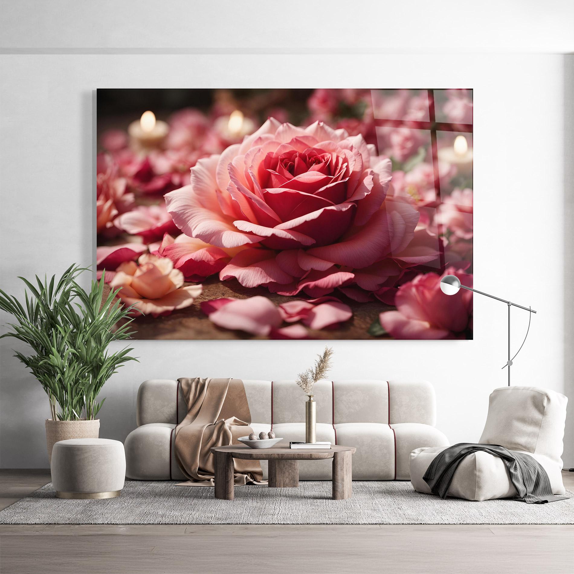 Glasbild Big Pink Rose mockup 9