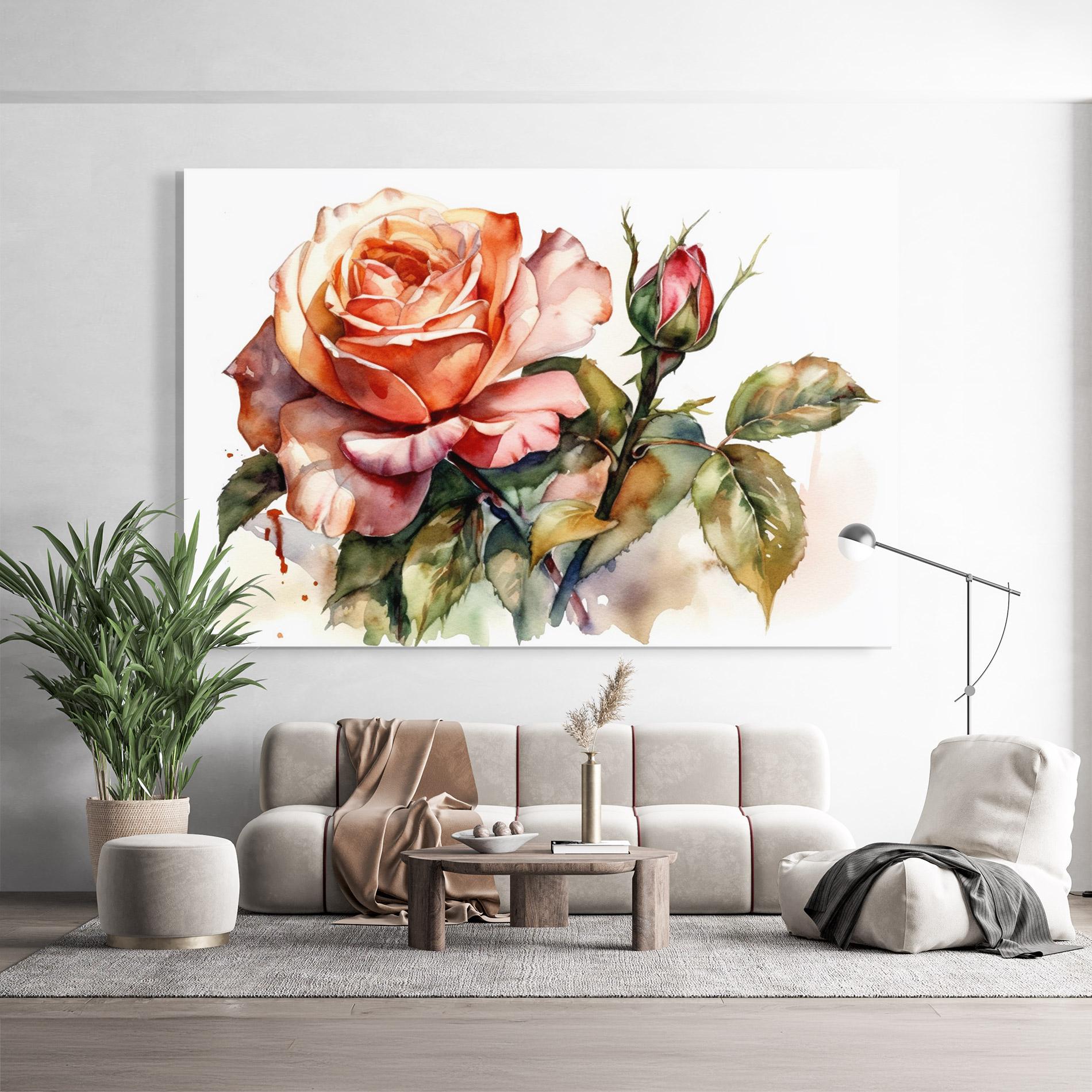 Glasbild Big Rose Painted mockup 9
