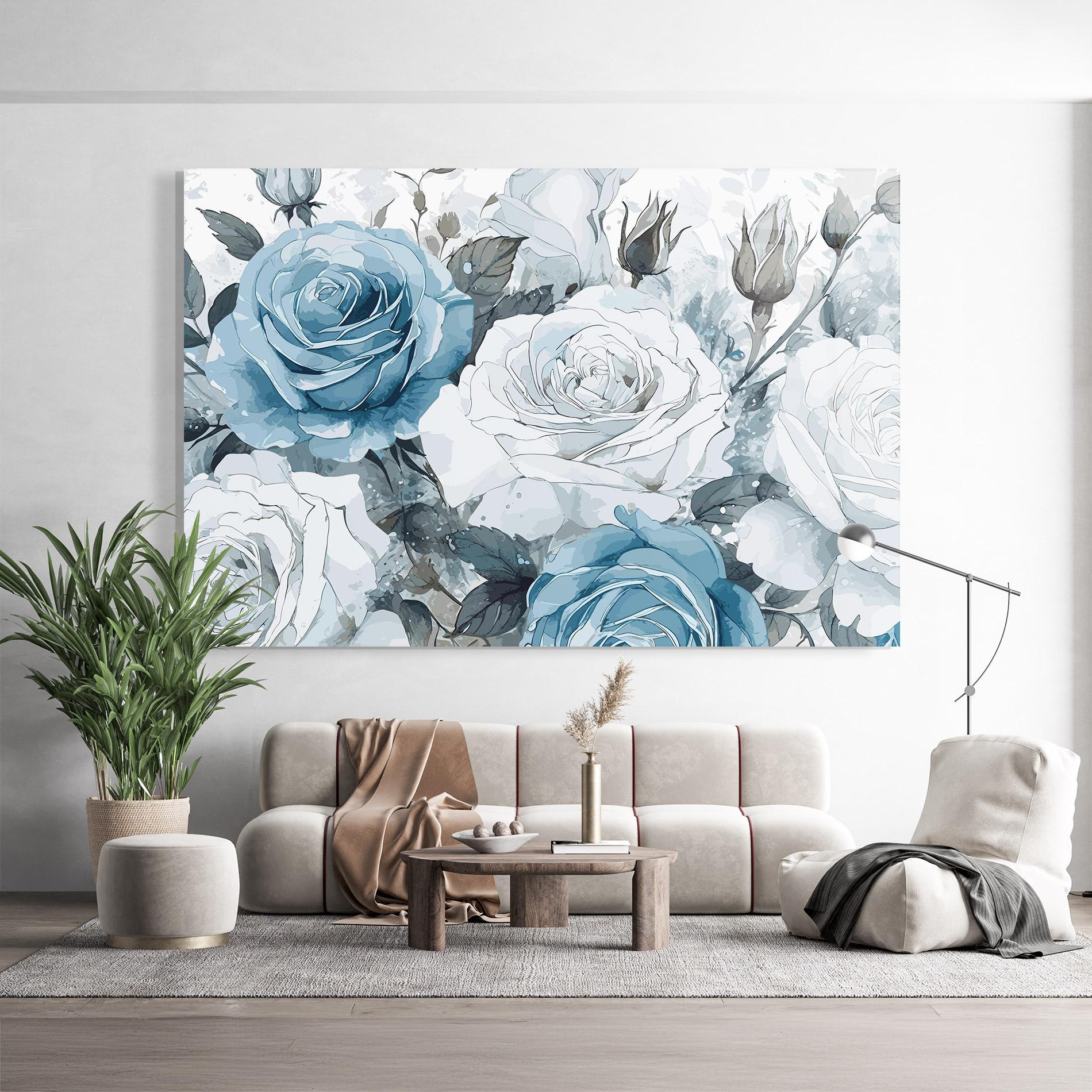 Glasbild Blue White Rose mockup 9