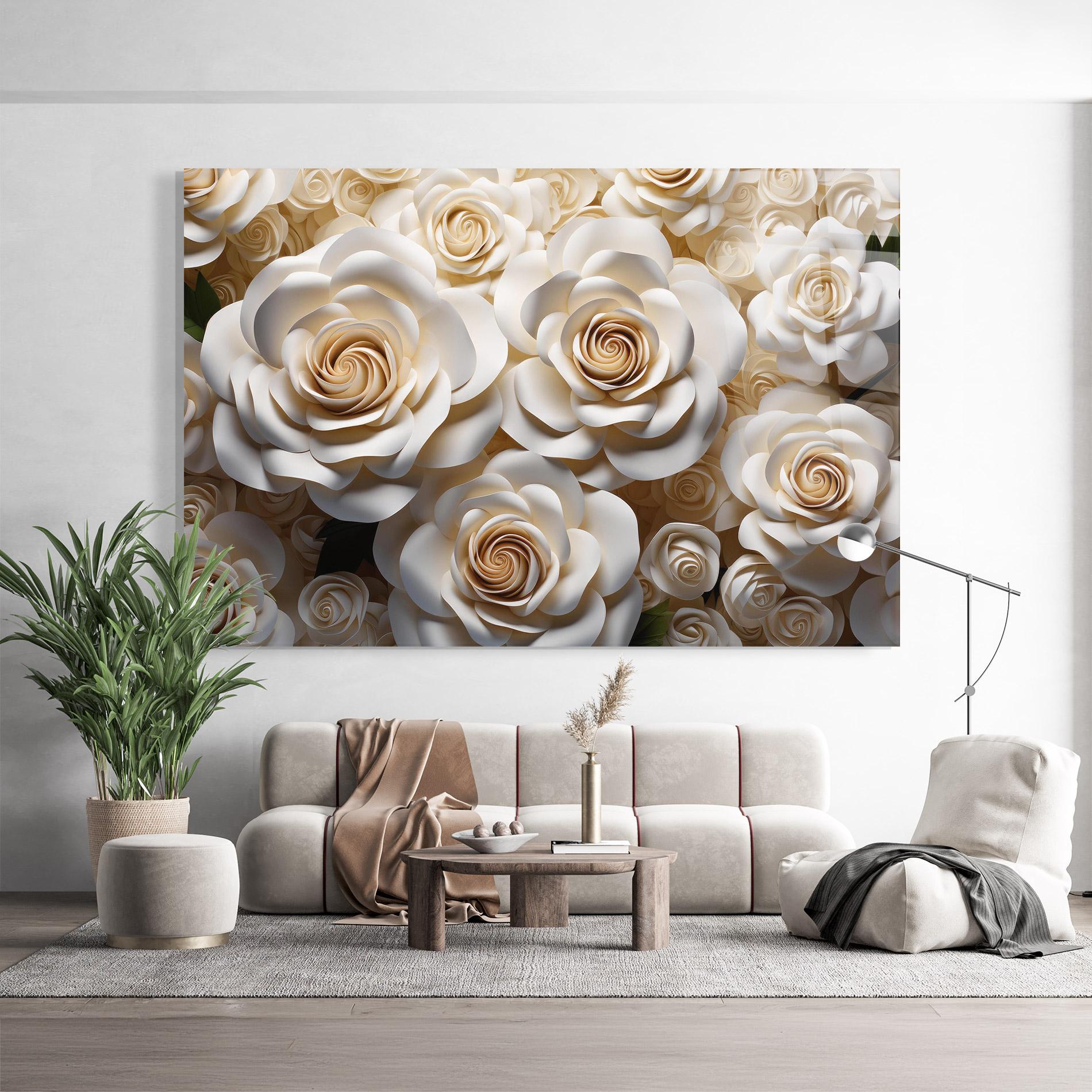 Glasbild Cream Roses Wall mockup 9