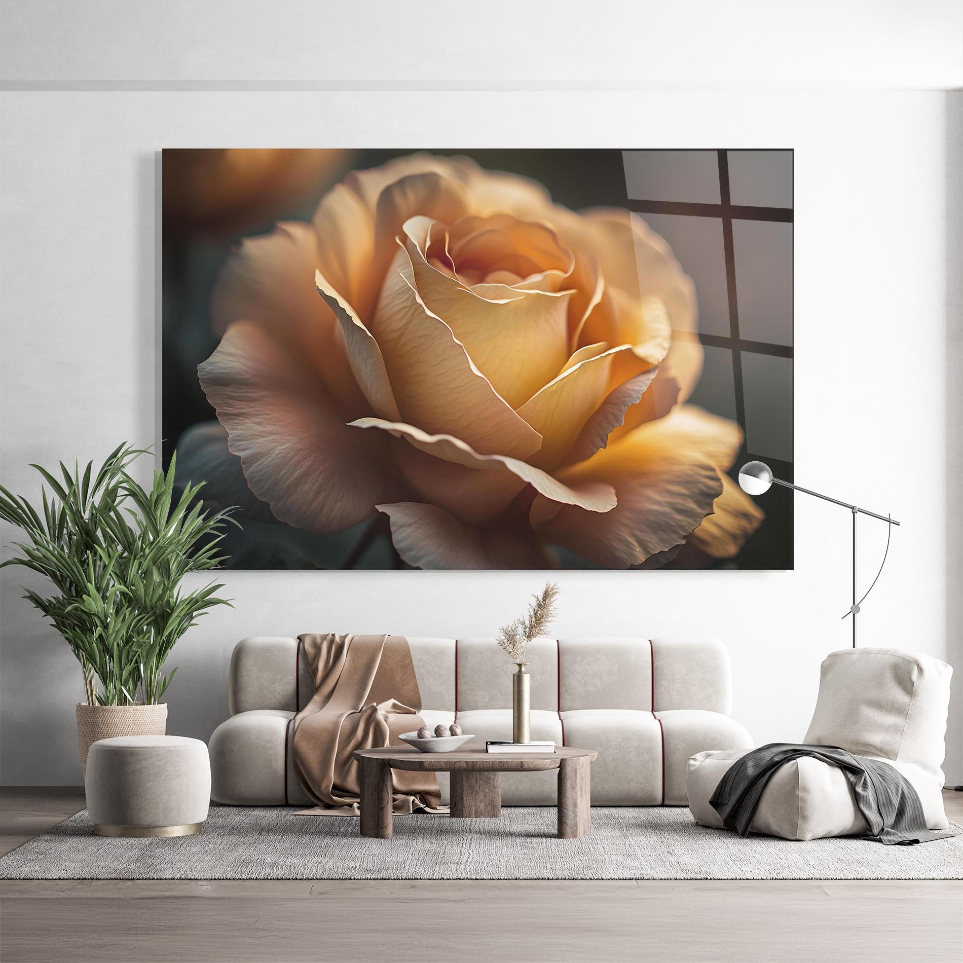Glasbild Light Orange Rose Close Up mockup 9
