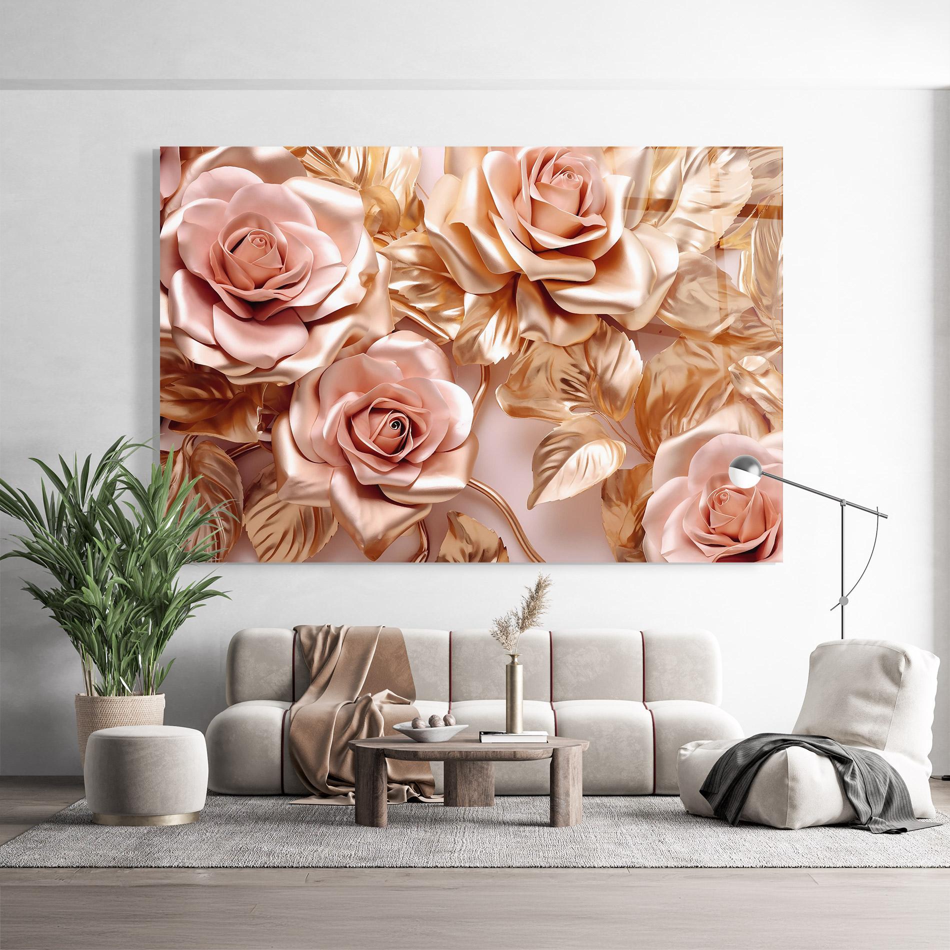 Glasbild Pink Golden Roses mockup 9