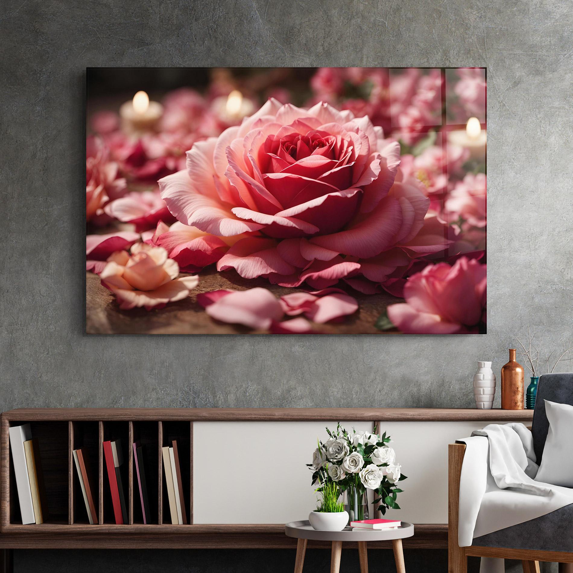 Glasbild Big Pink Rose mockup 2