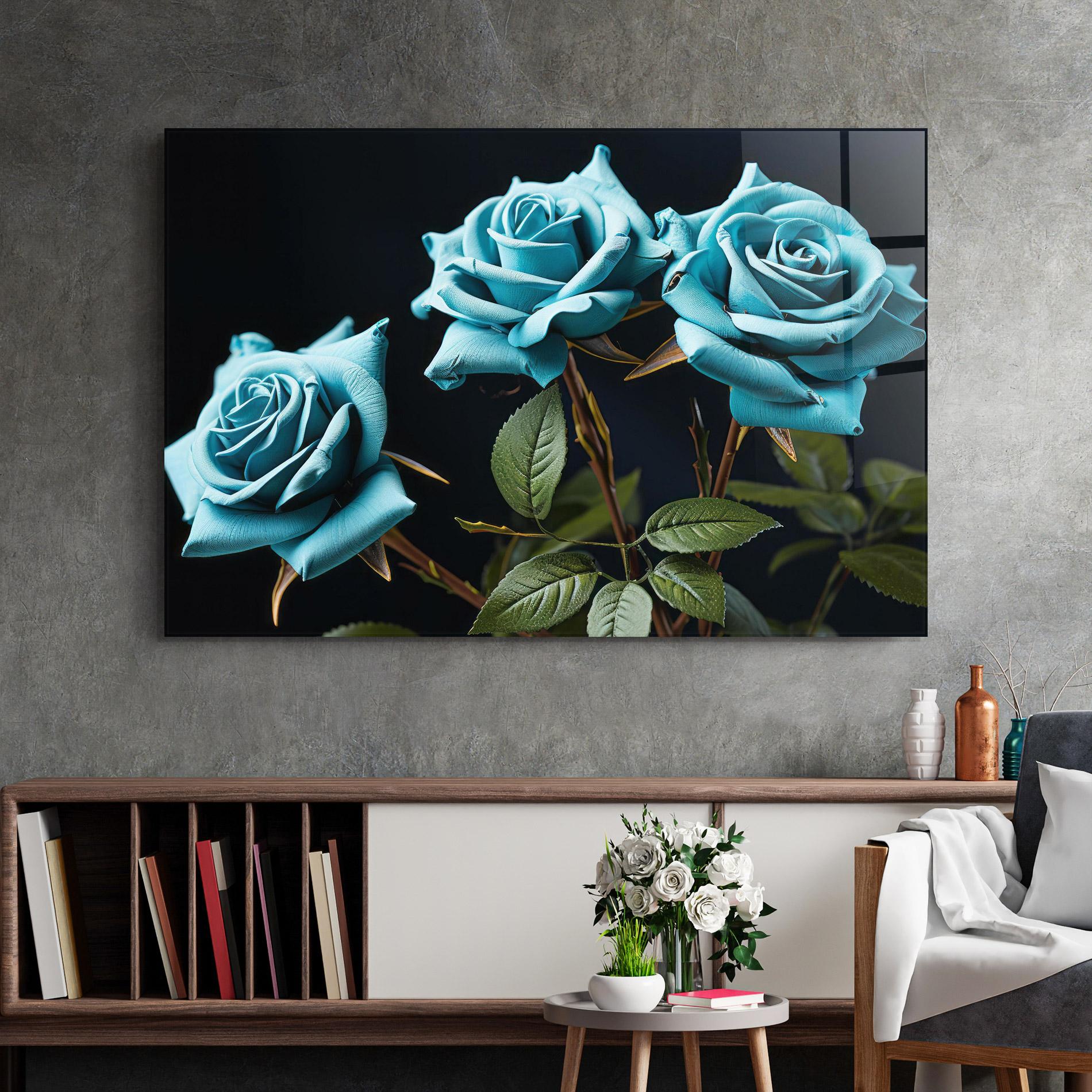 Glasbild Blue Roses mockup 2