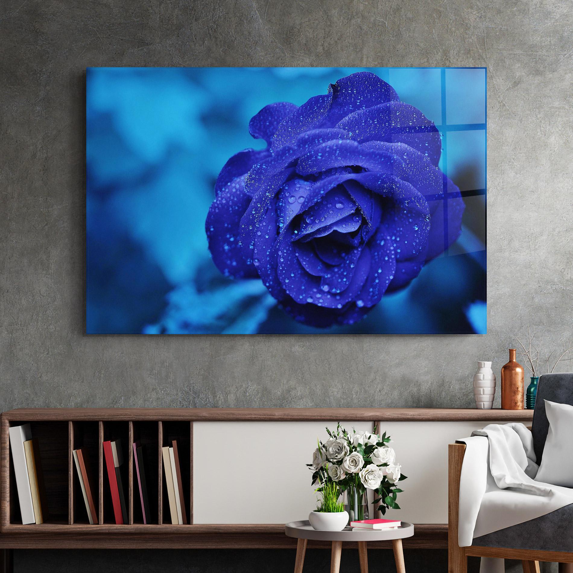 Glasbild Blue Water Rose mockup 2