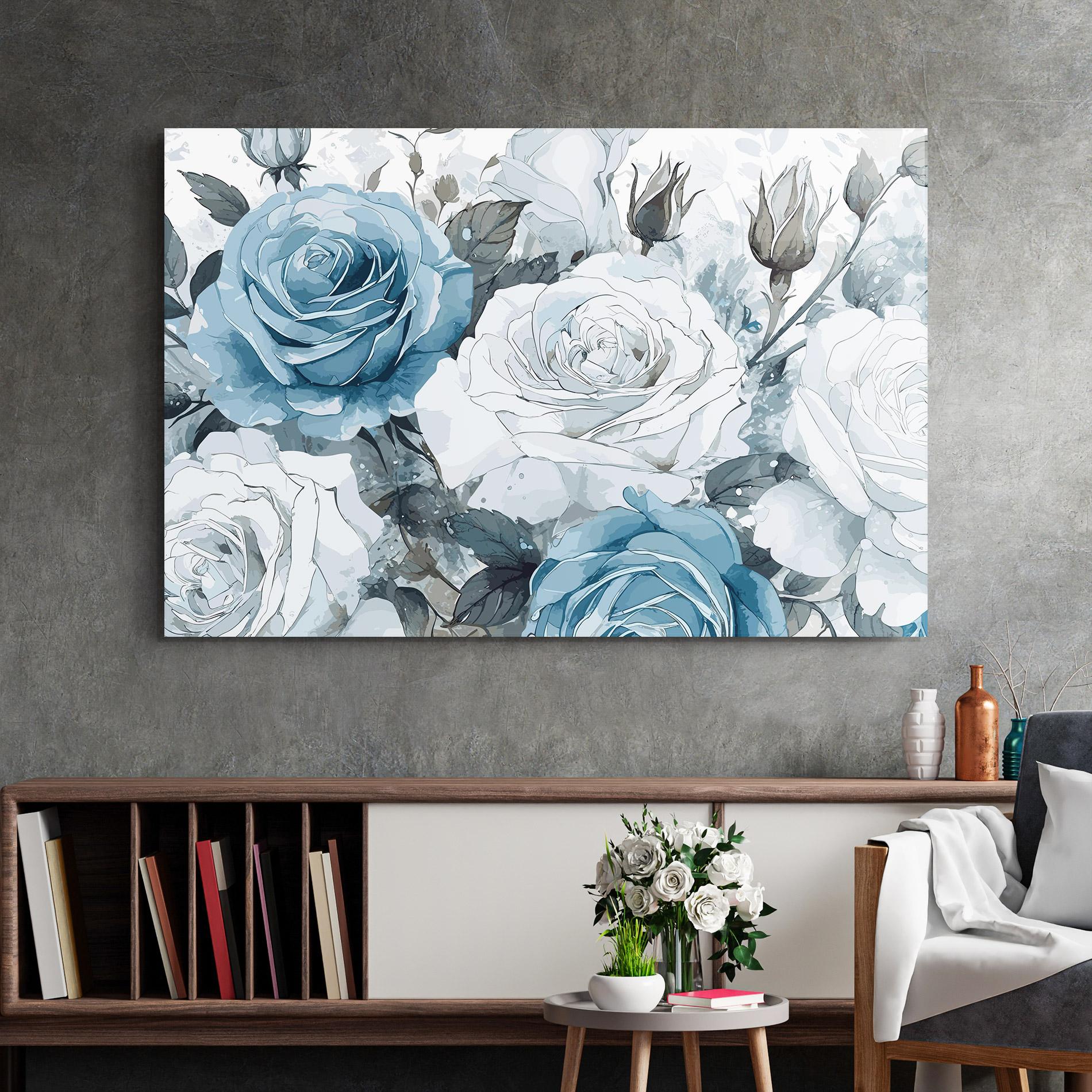 Glasbild Blue White Rose mockup 2