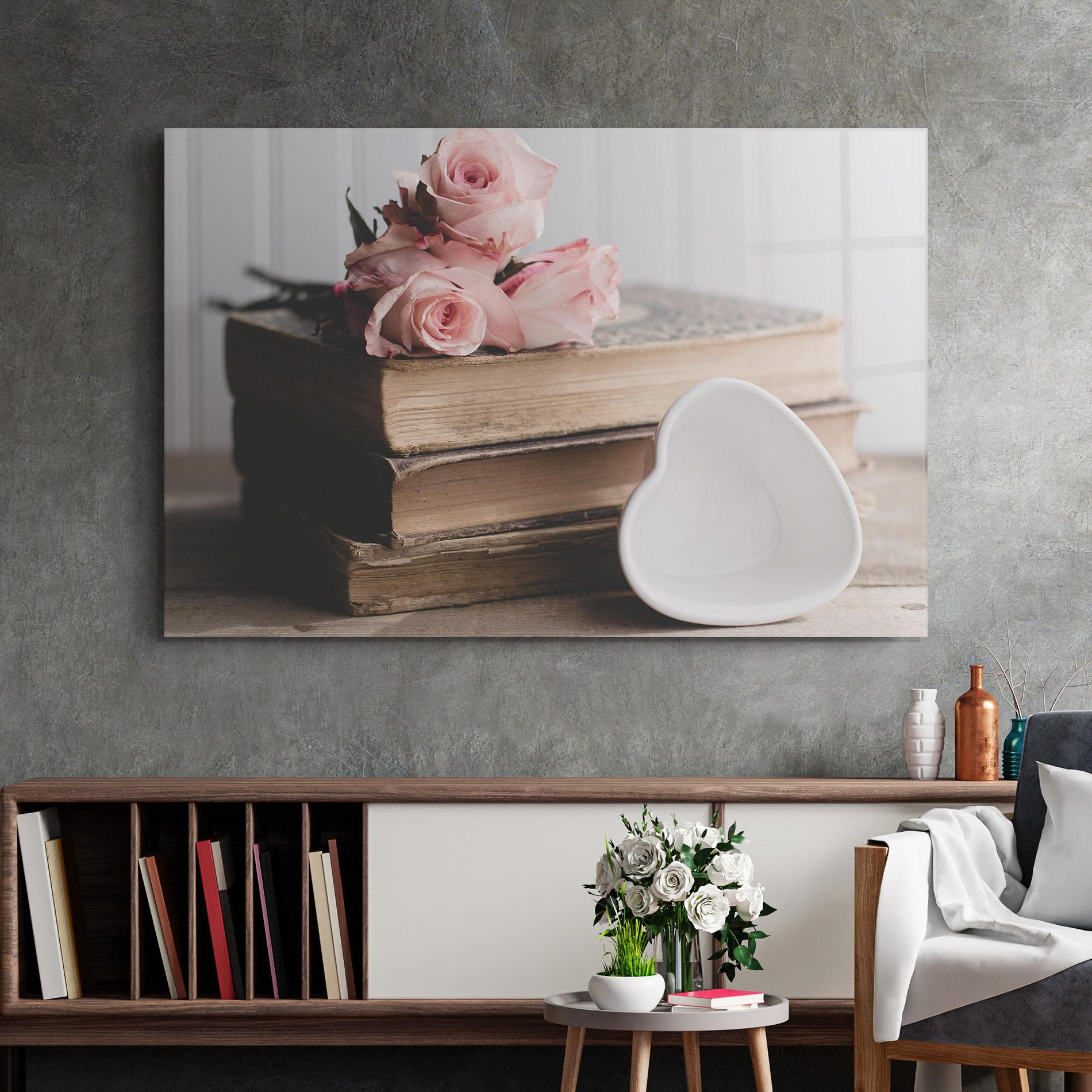 Glasbild Books With Roses mockup 2