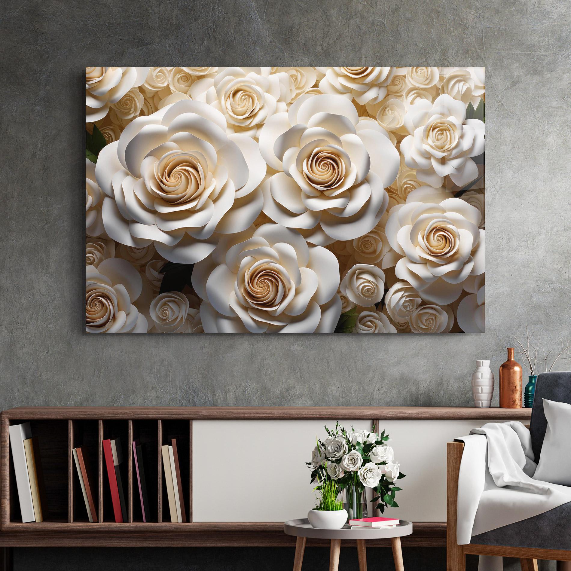 Glasbild Cream Roses Wall mockup 2