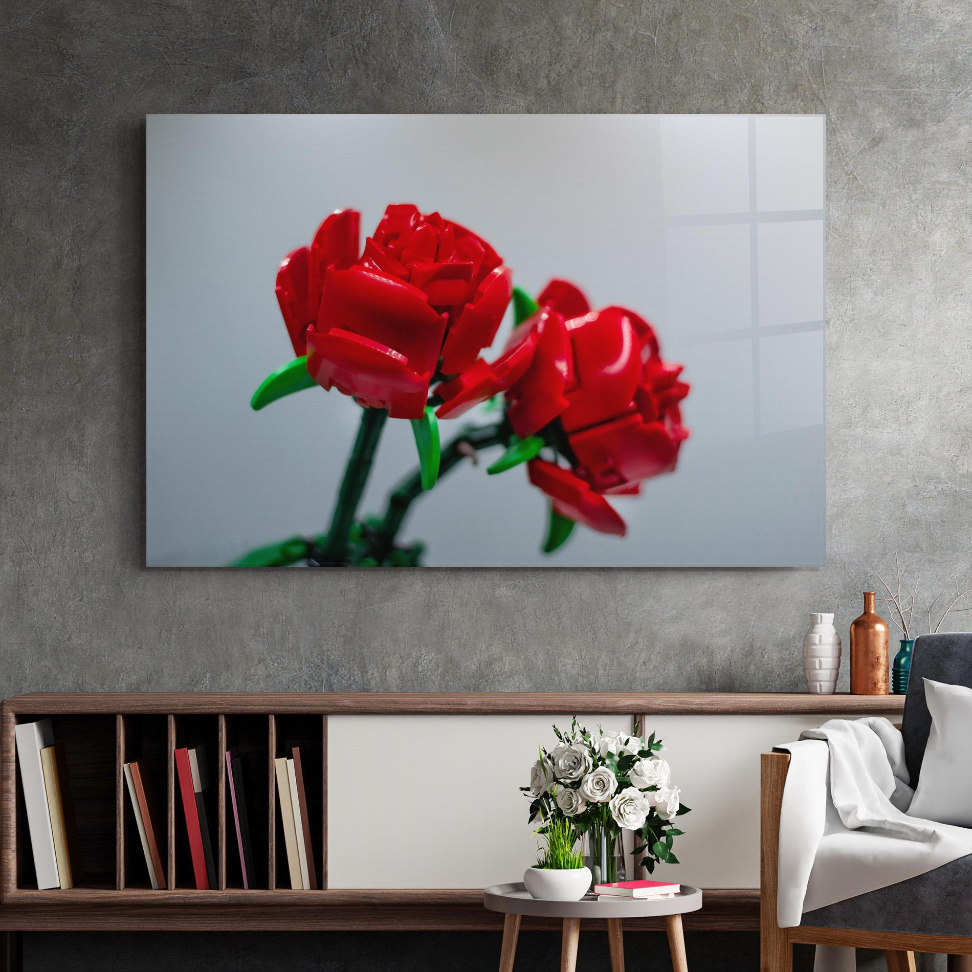Glasbild Lego Red Roses mockup 2