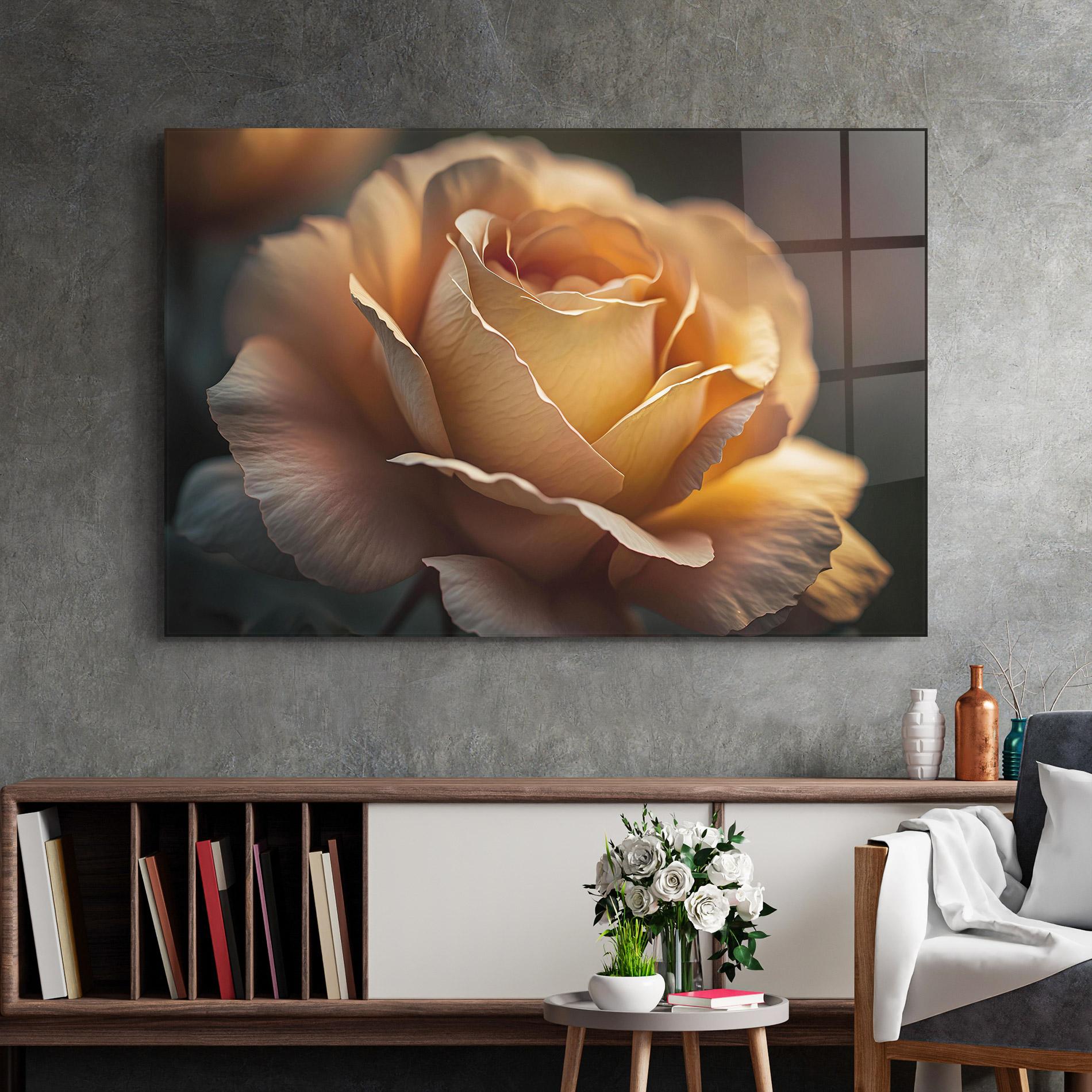 Glasbild Light Orange Rose Close Up mockup 2