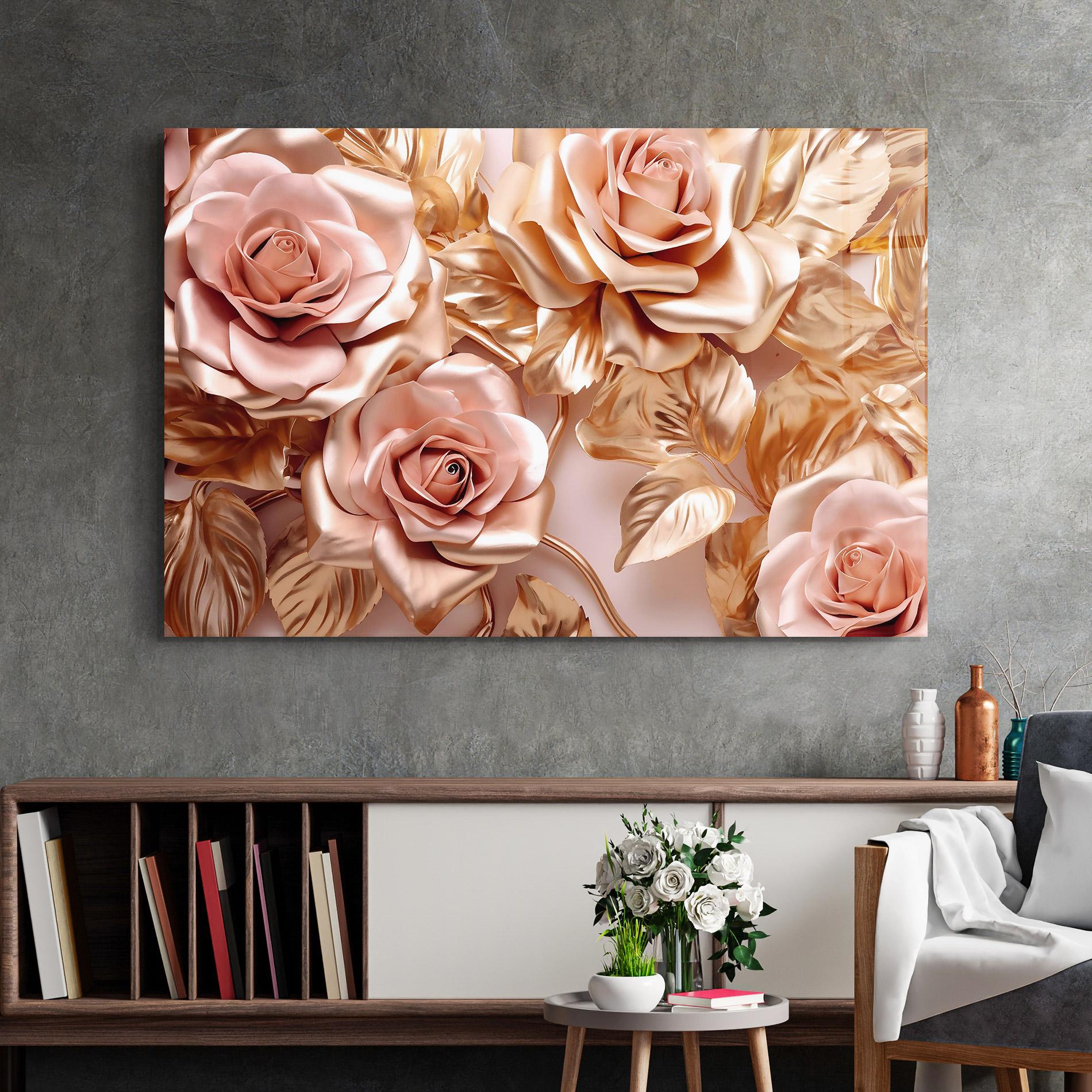 Glasbild Pink Golden Roses mockup 2