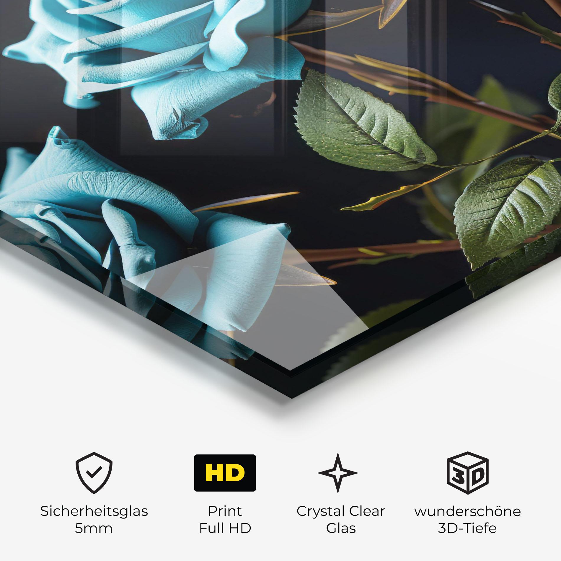 Glasbild Blue Roses mockup 3
