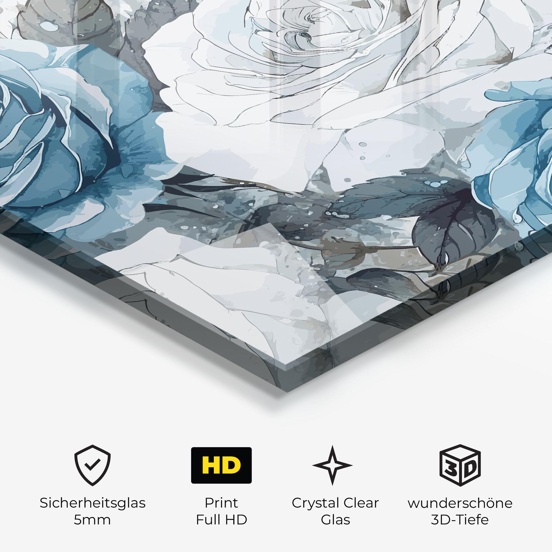 Glasbild Blue White Rose mockup 3