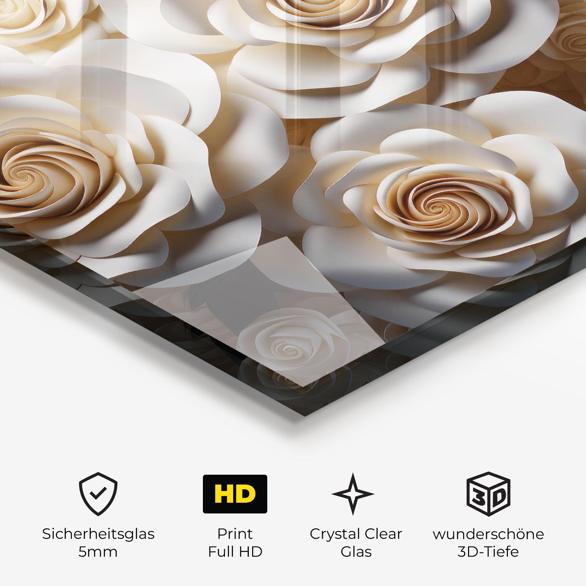 Glasbild Cream Roses Wall mockup 3