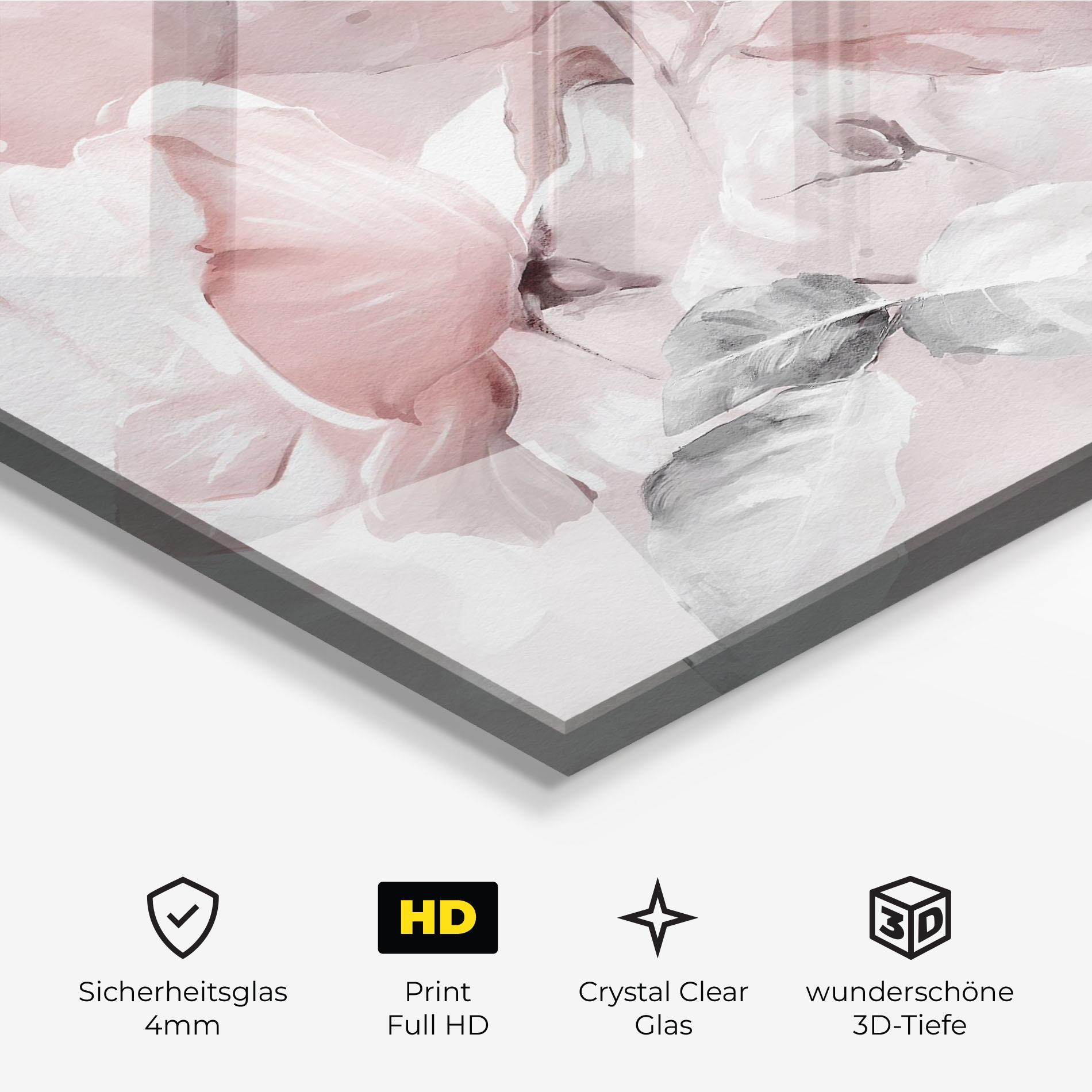 Glasbild Abstract Pink Flowers mockup 3