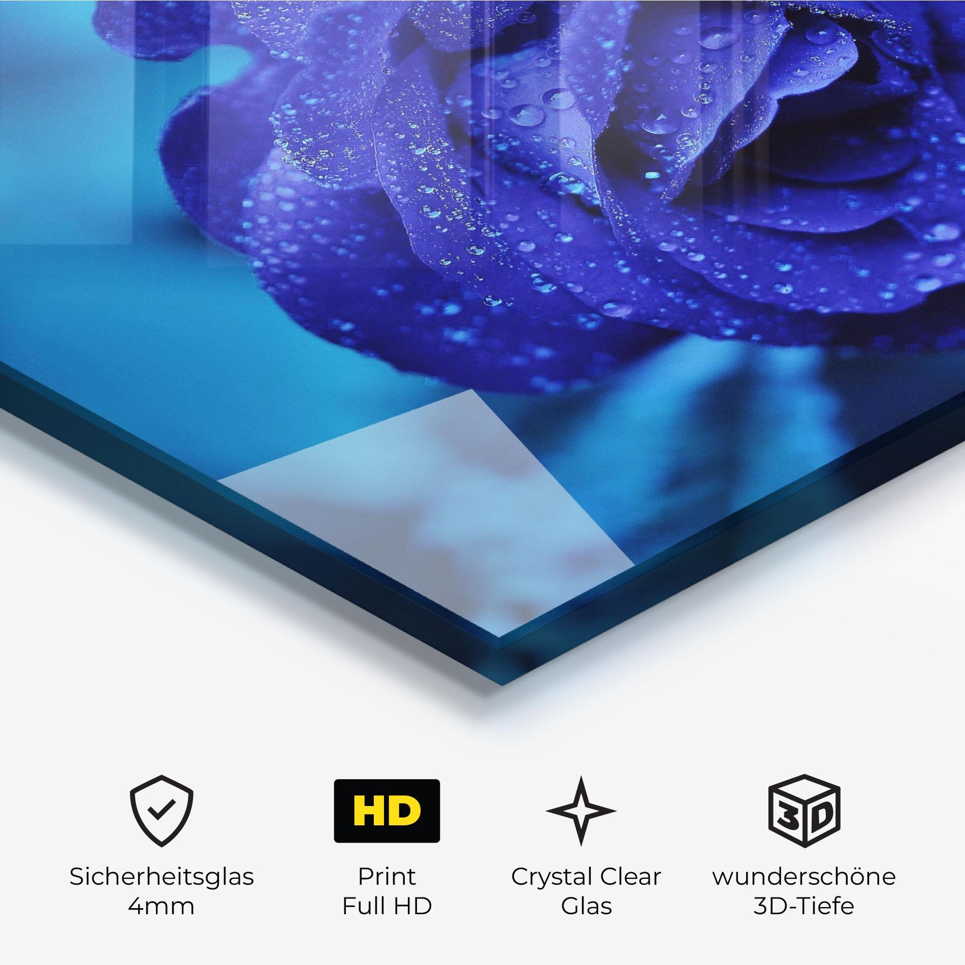 Glasbild Blue Water Rose mockup 3
