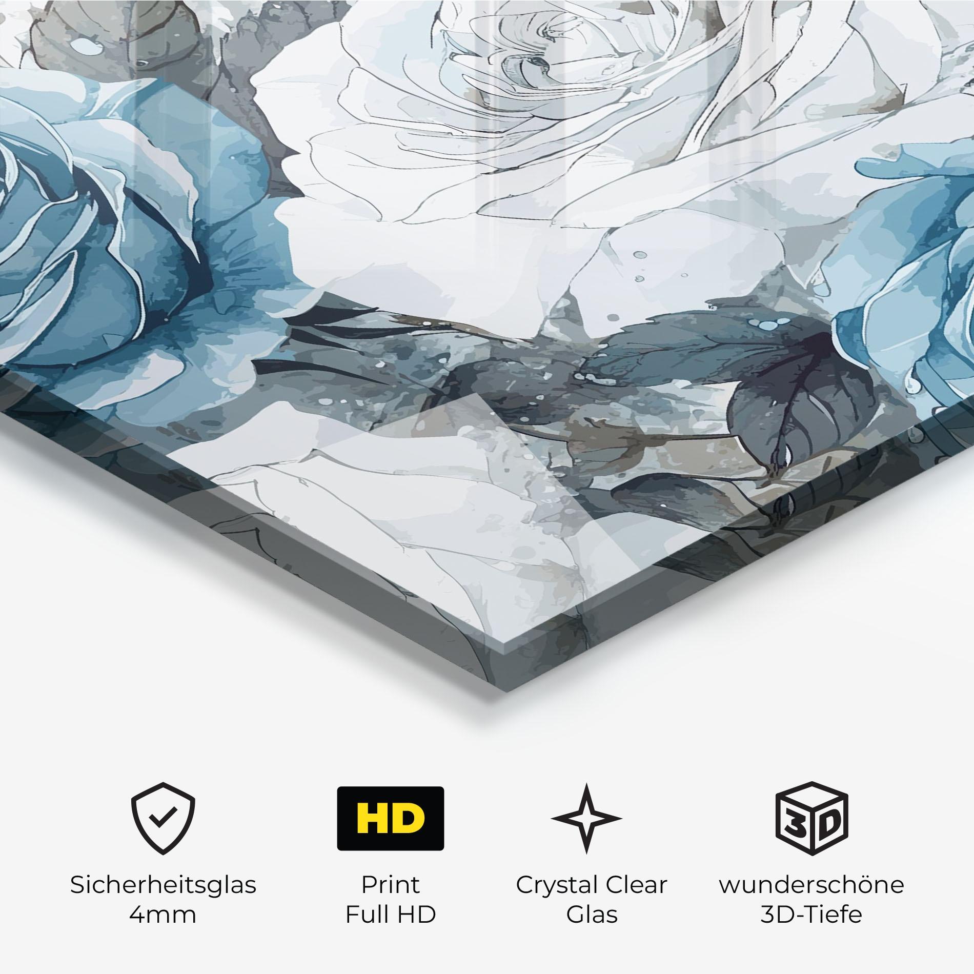 Glasbild Blue White Rose mockup 3