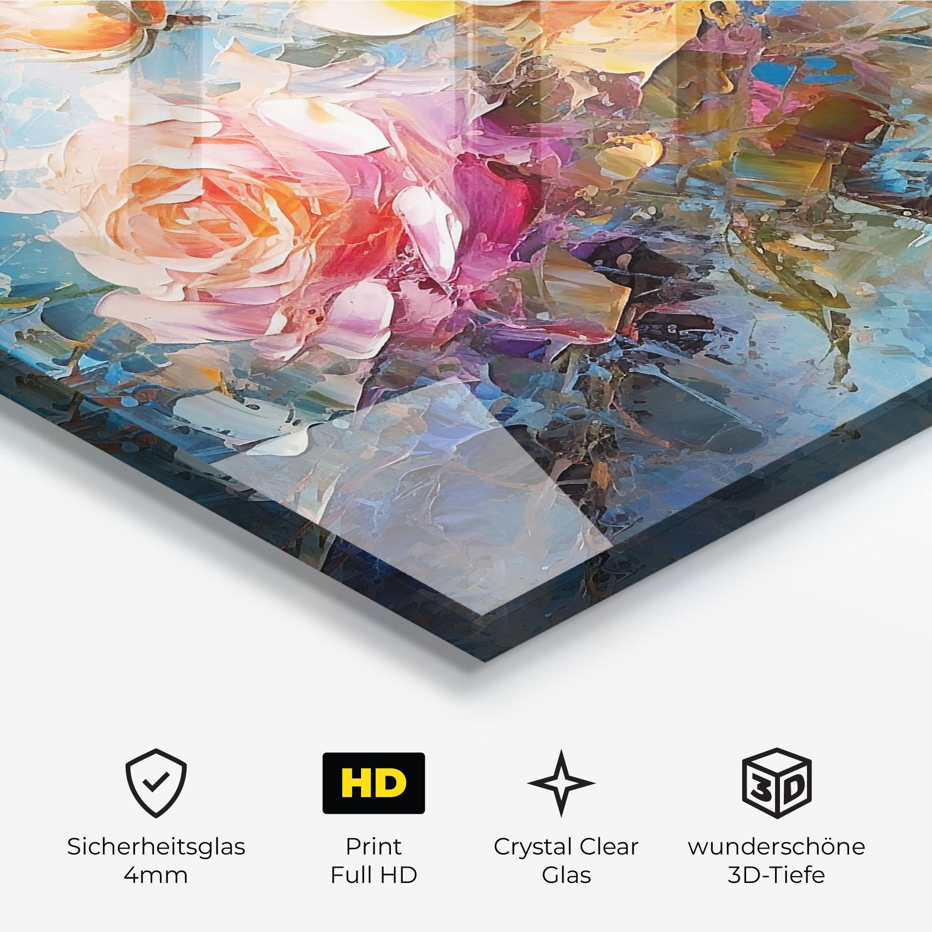 Glasbild Light Orange Rose Painting mockup 3