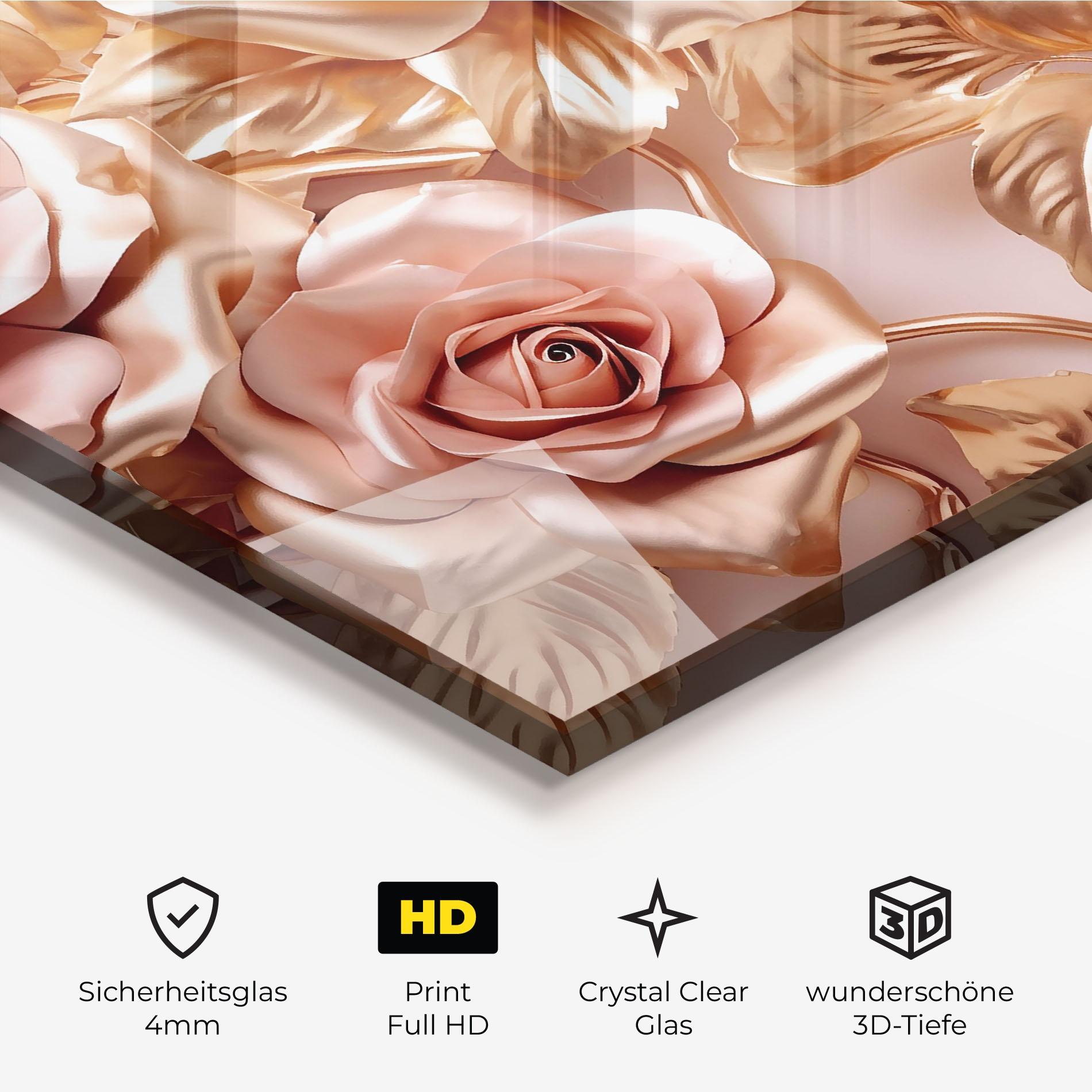Glasbild Pink Golden Roses mockup 3