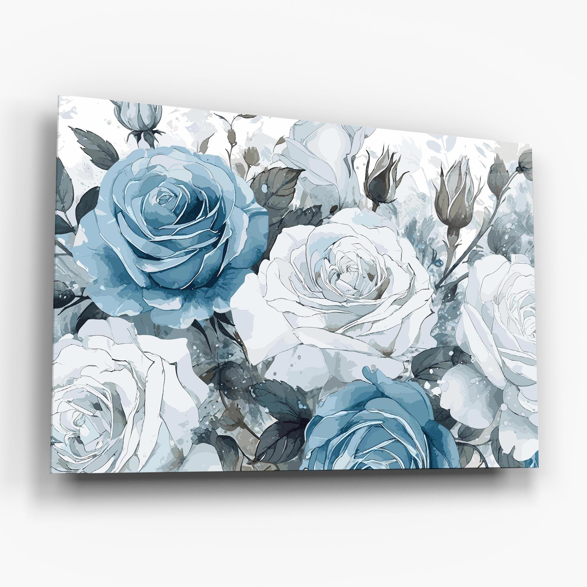 Glasbild Blue White Rose mockup 6