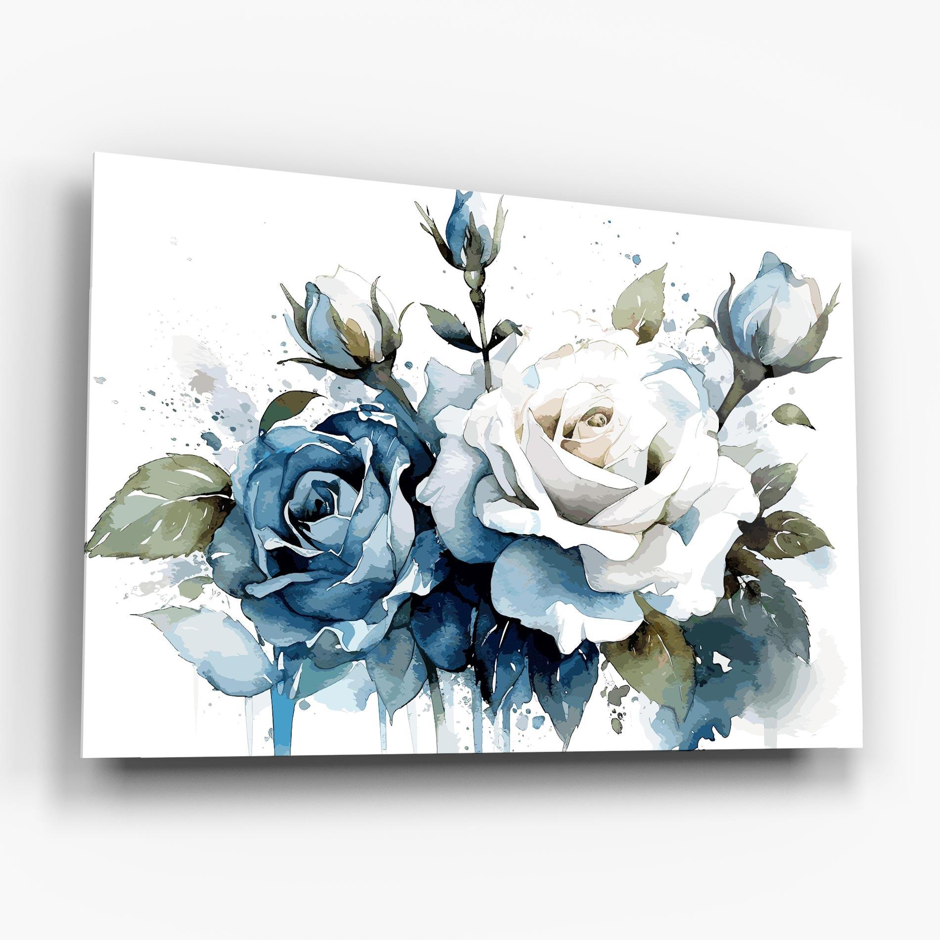 Glasbild Blue White Roses mockup 6