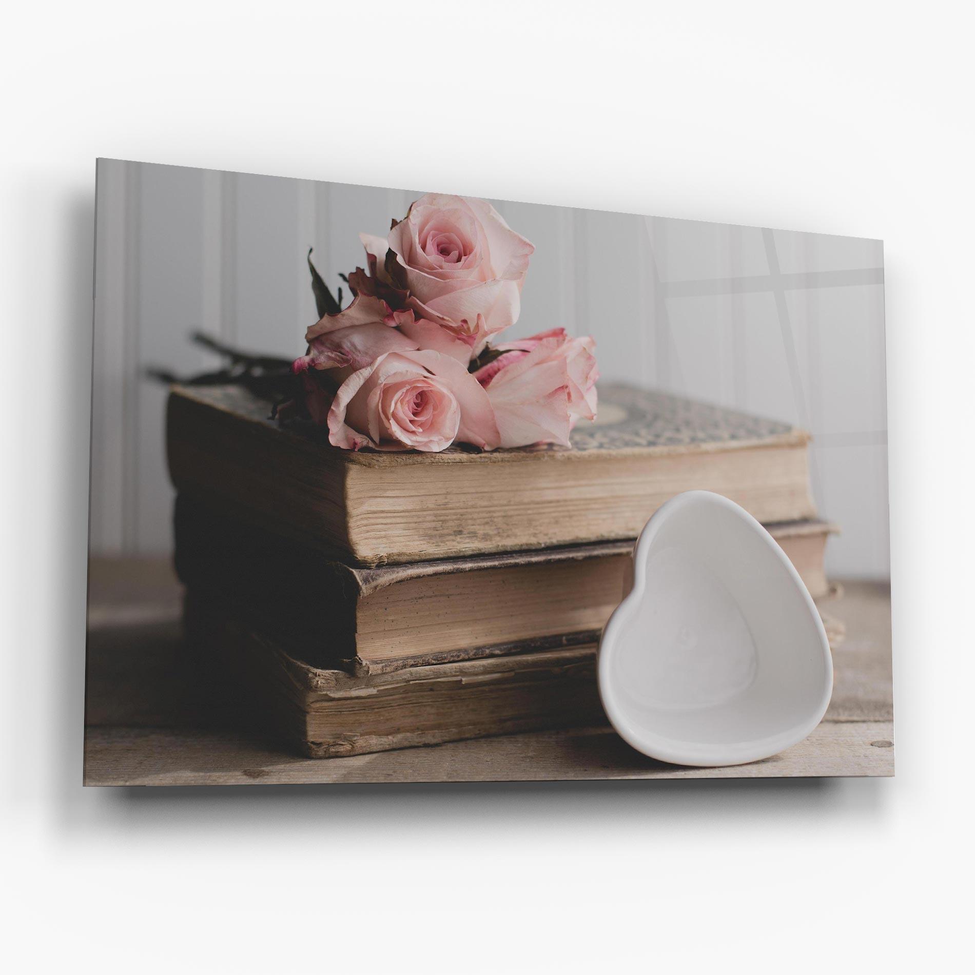 Glasbild Books With Roses mockup 6