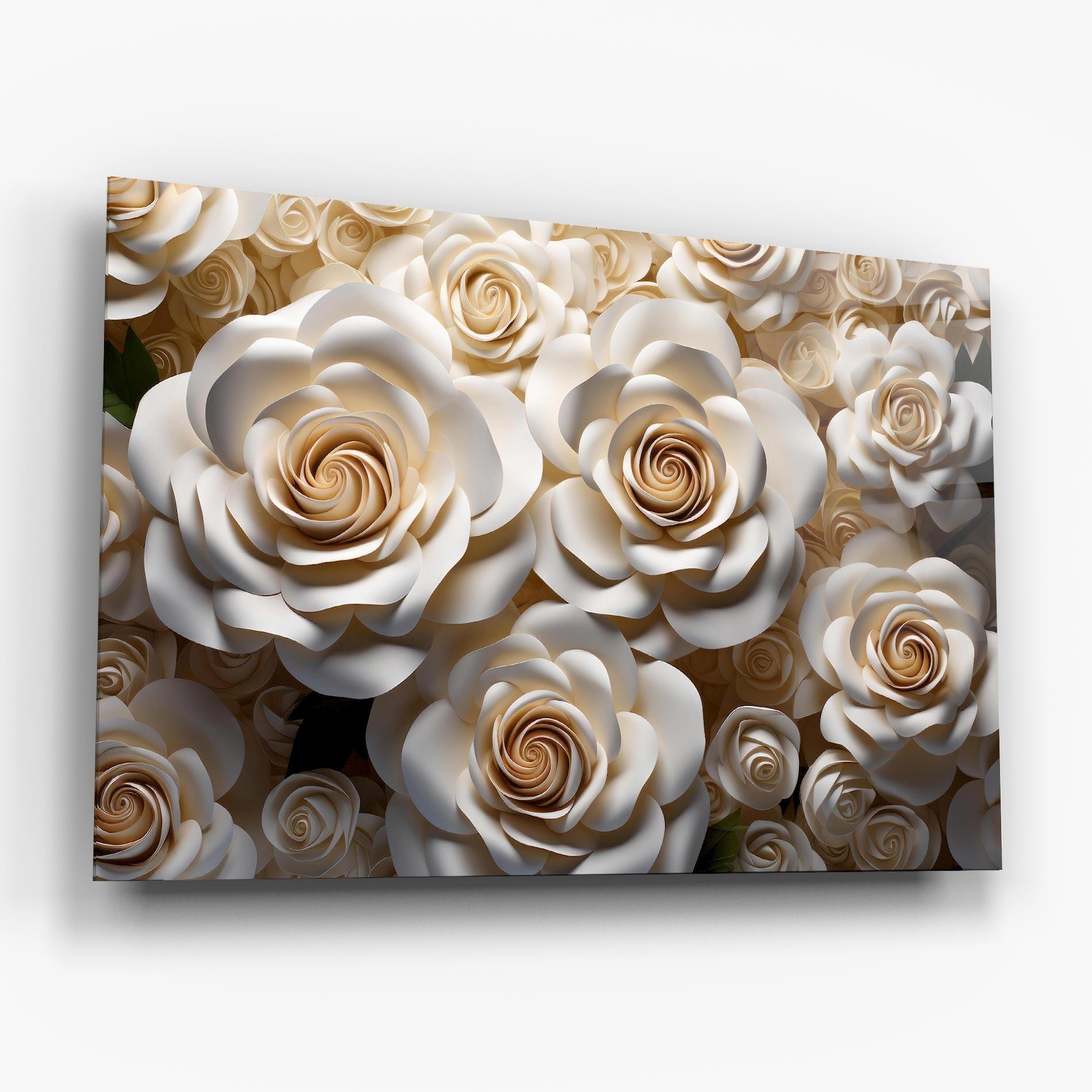 Glasbild Cream Roses Wall mockup 6