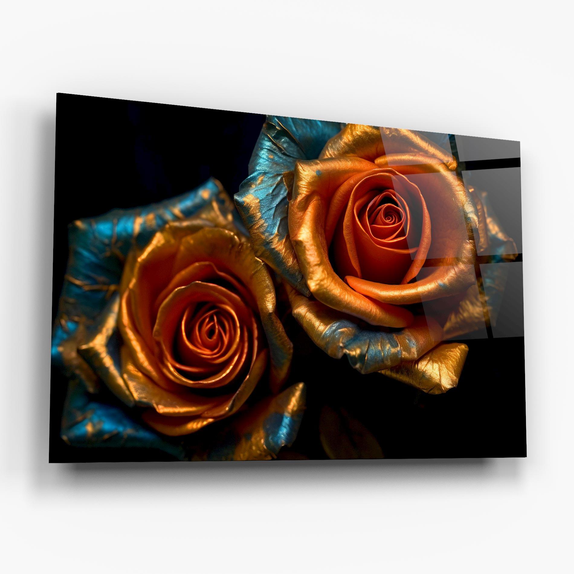Glasbild Golden Blue Roses mockup 6
