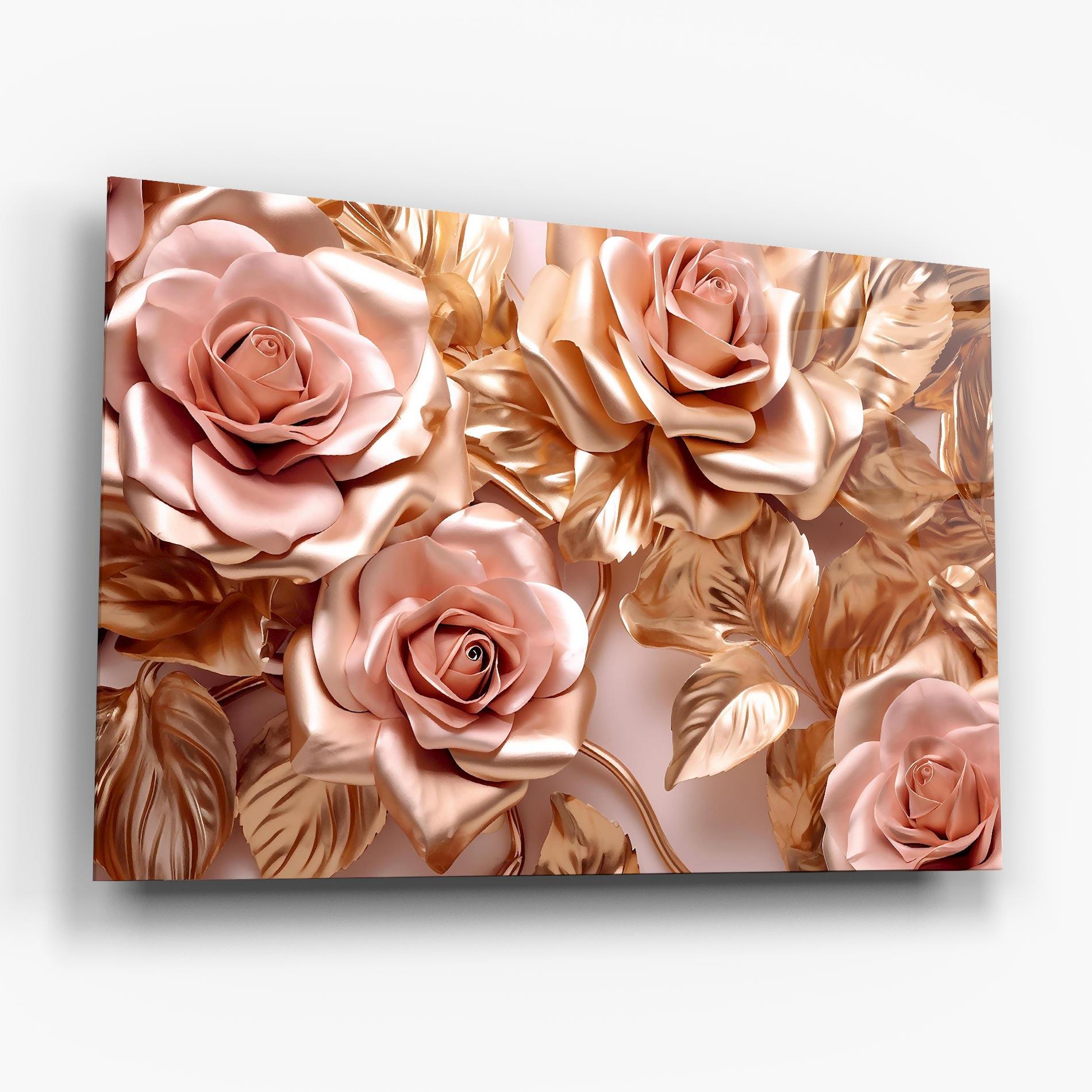Glasbild Pink Golden Roses mockup 6