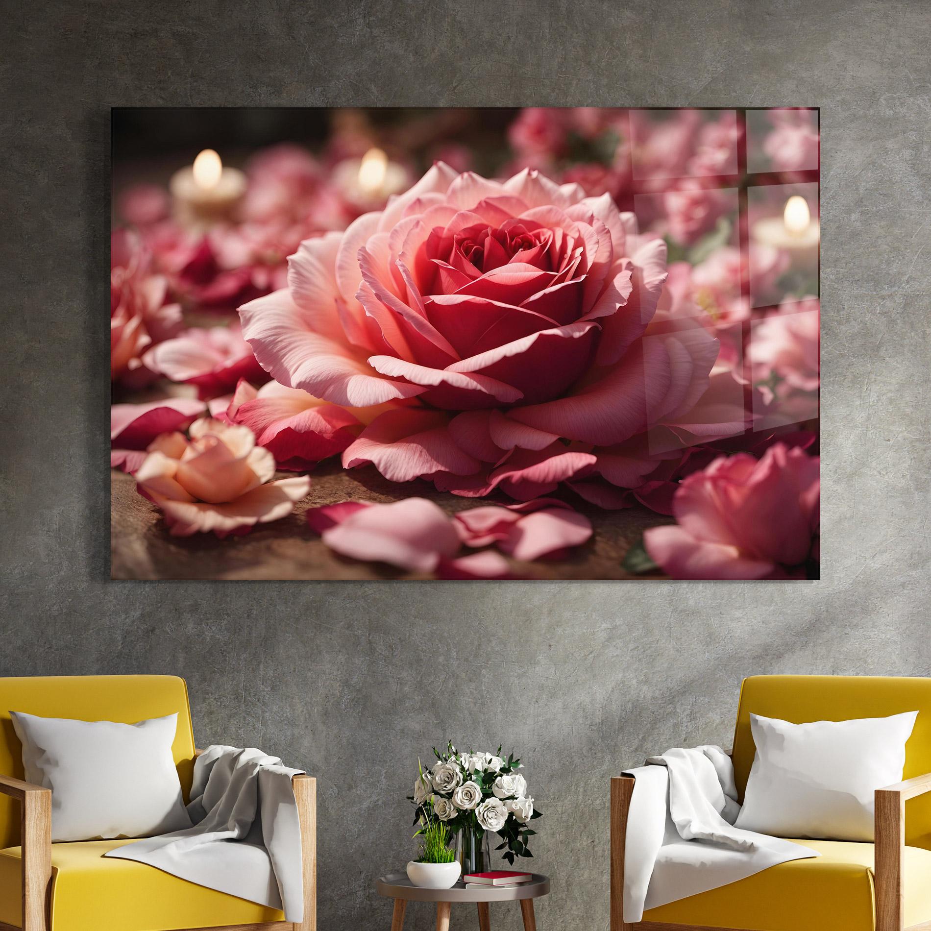 Glasbild Big Pink Rose mockup 4