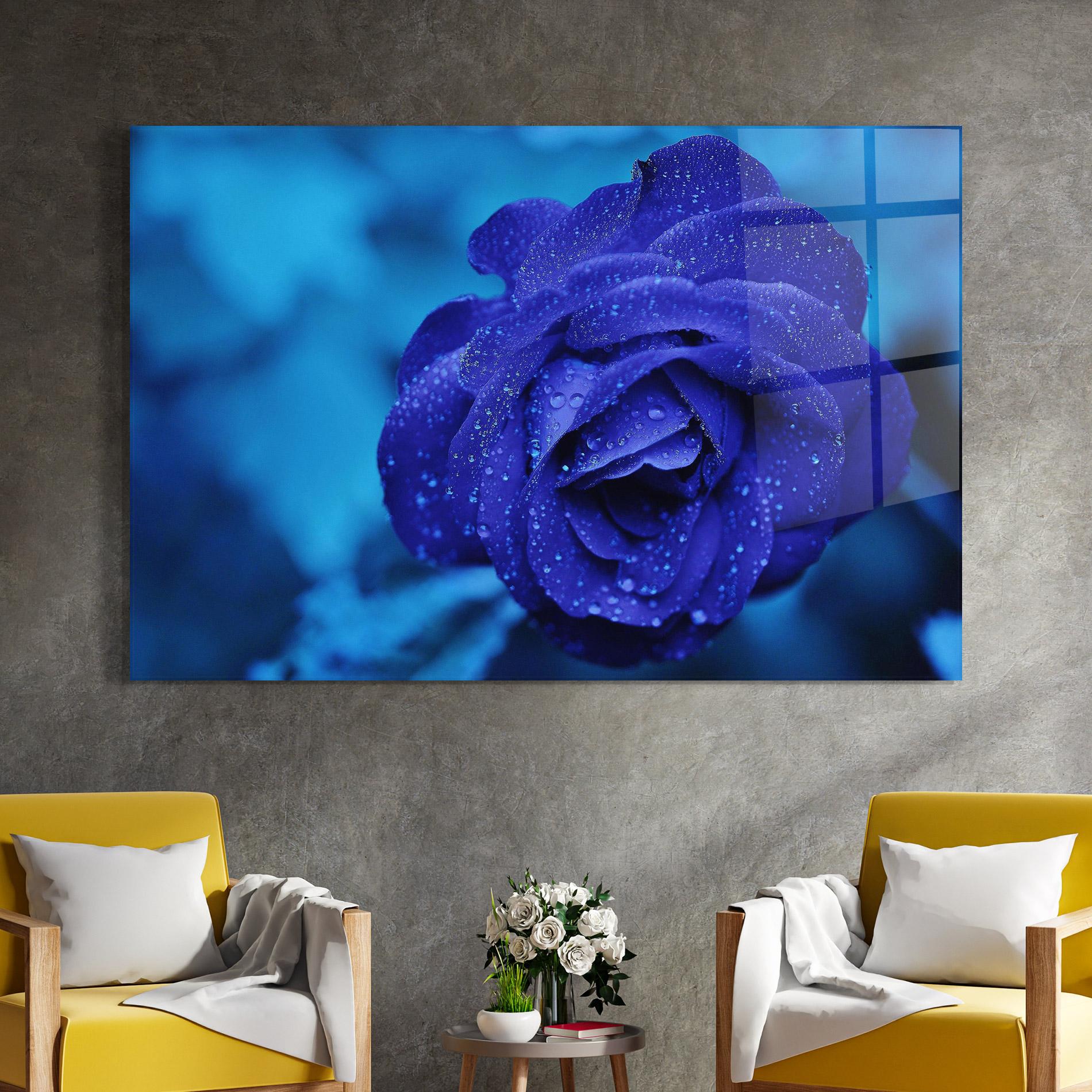 Glasbild Blue Water Rose mockup 4