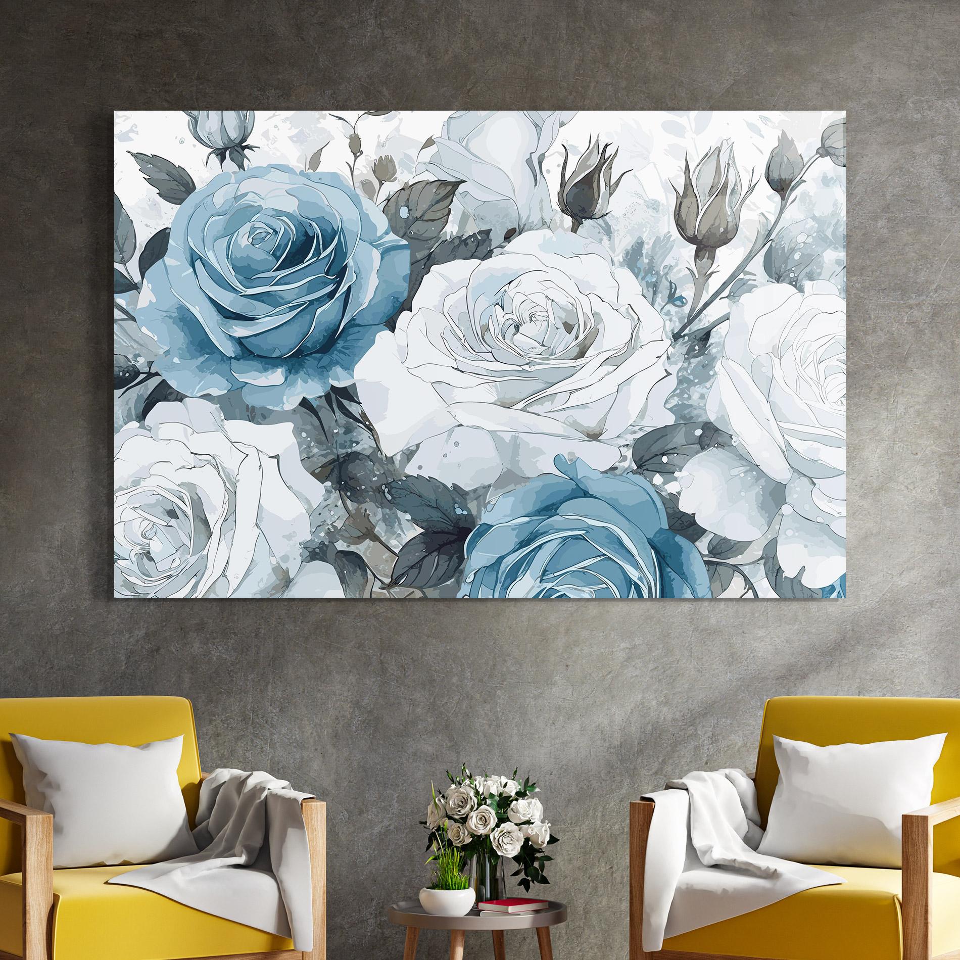 Glasbild Blue White Rose mockup 4