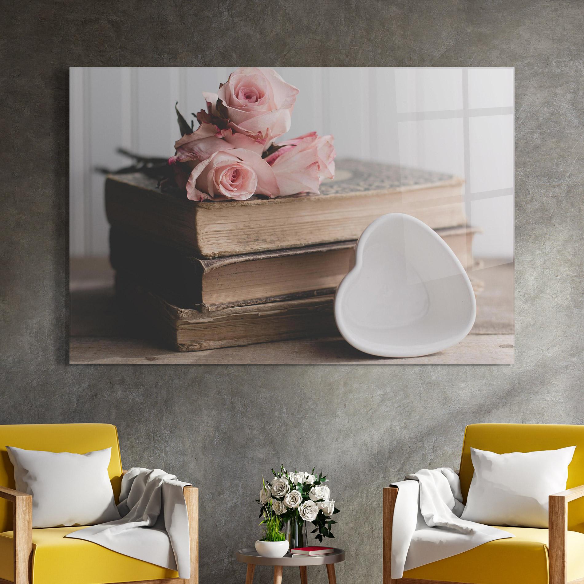 Glasbild Books With Roses mockup 4