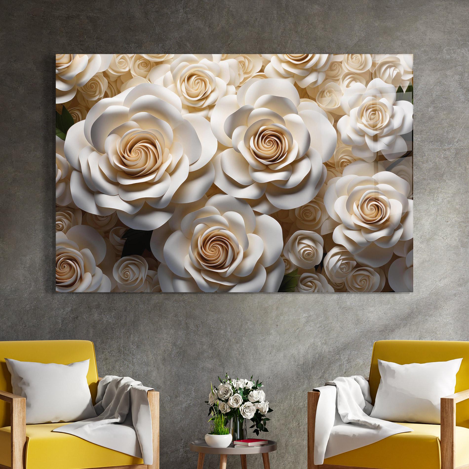 Glasbild Cream Roses Wall mockup 4