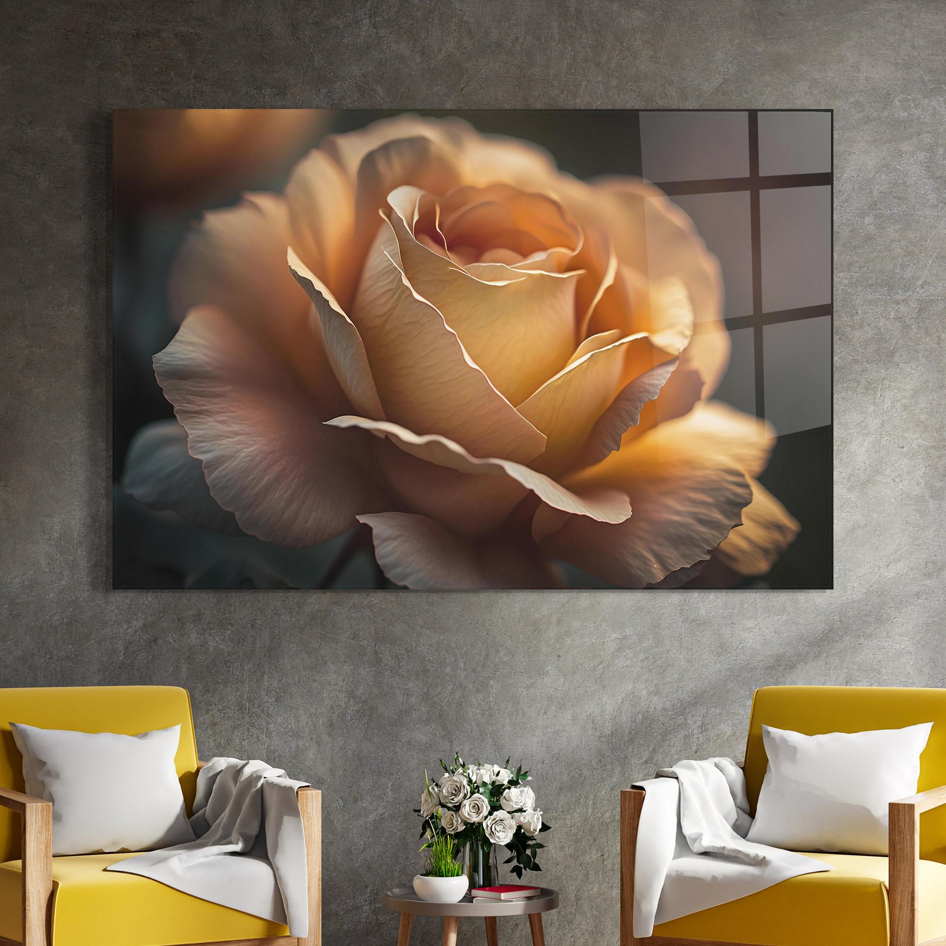Glasbild Light Orange Rose Close Up mockup 4