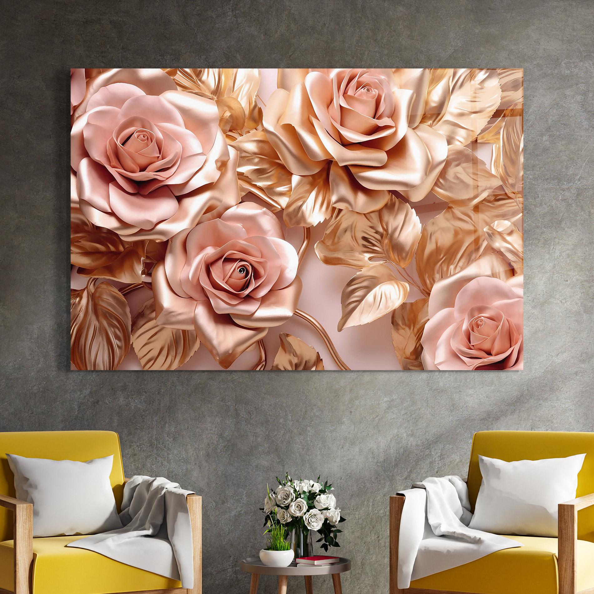 Glasbild Pink Golden Roses mockup 4