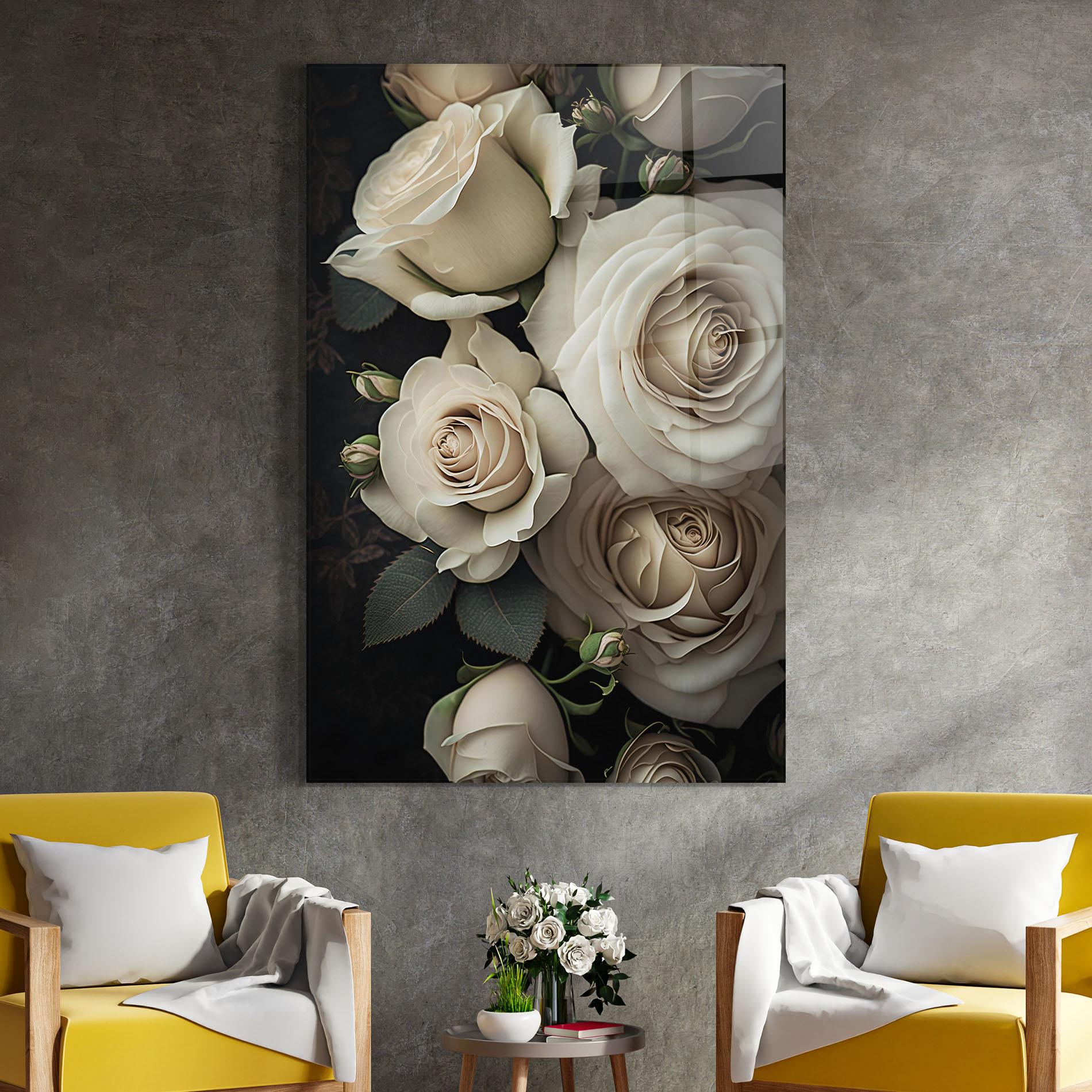 Glasbild Cream Roses Close Up mockup 4