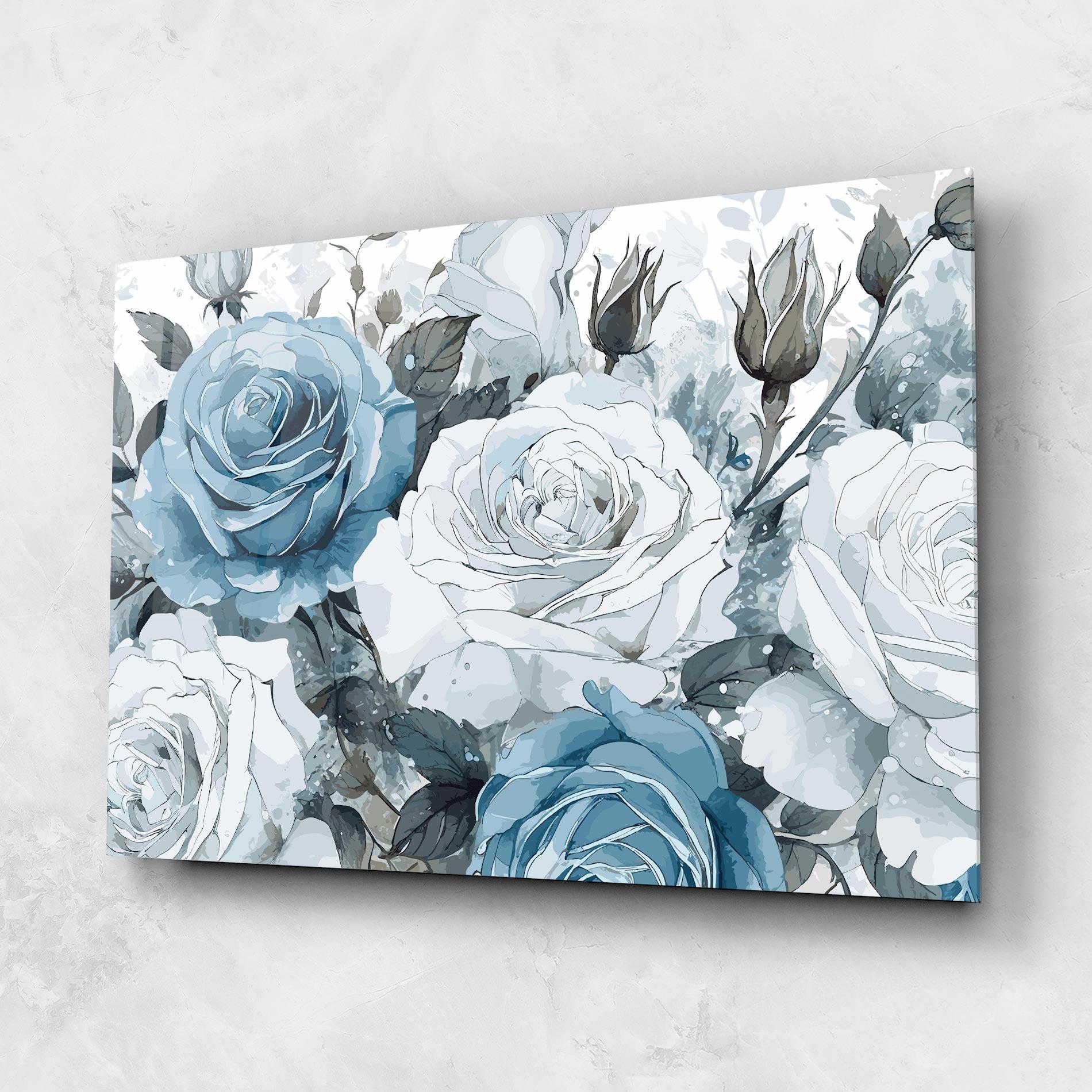Glasbild Blue White Rose mockup 1