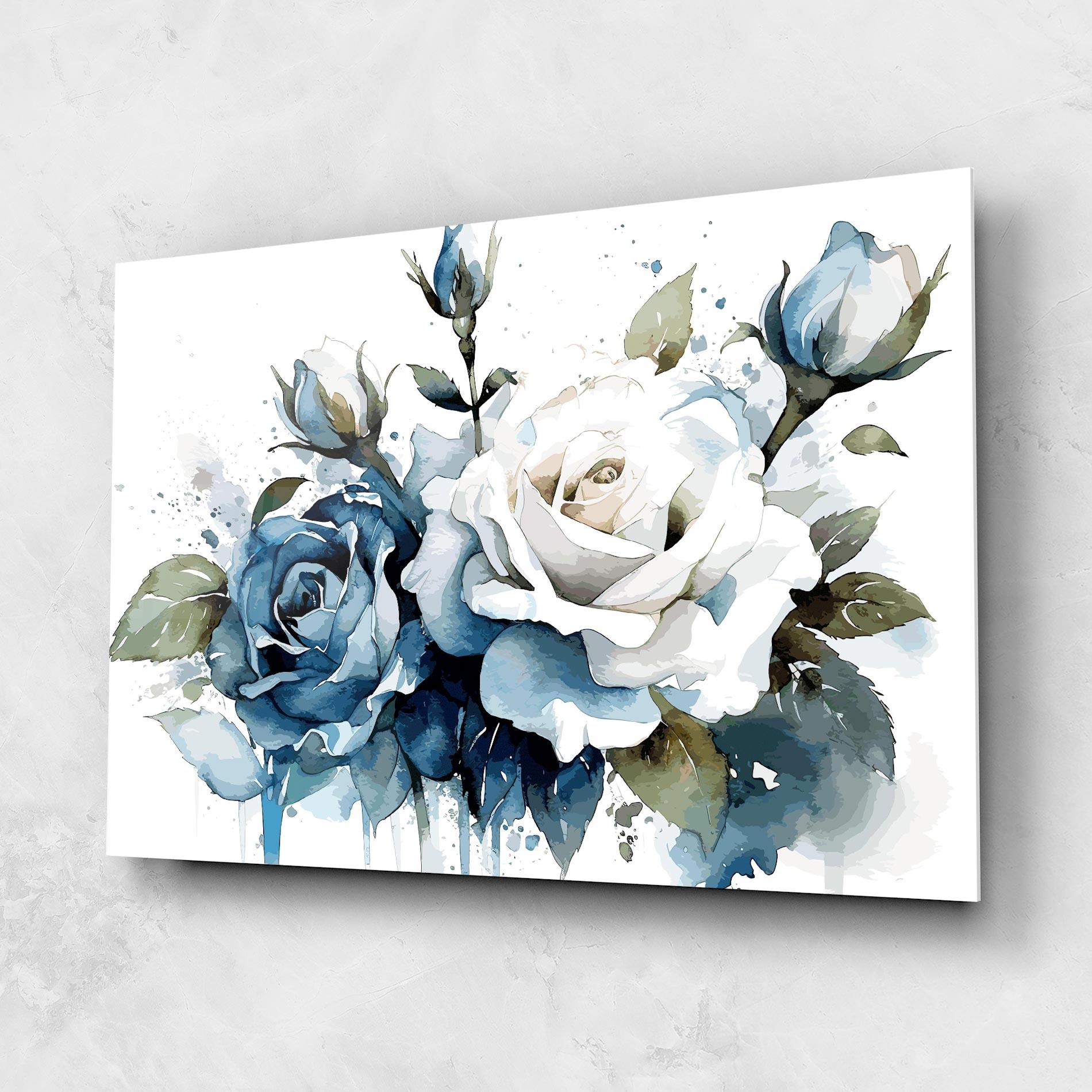 Glasbild Blue White Roses mockup 1