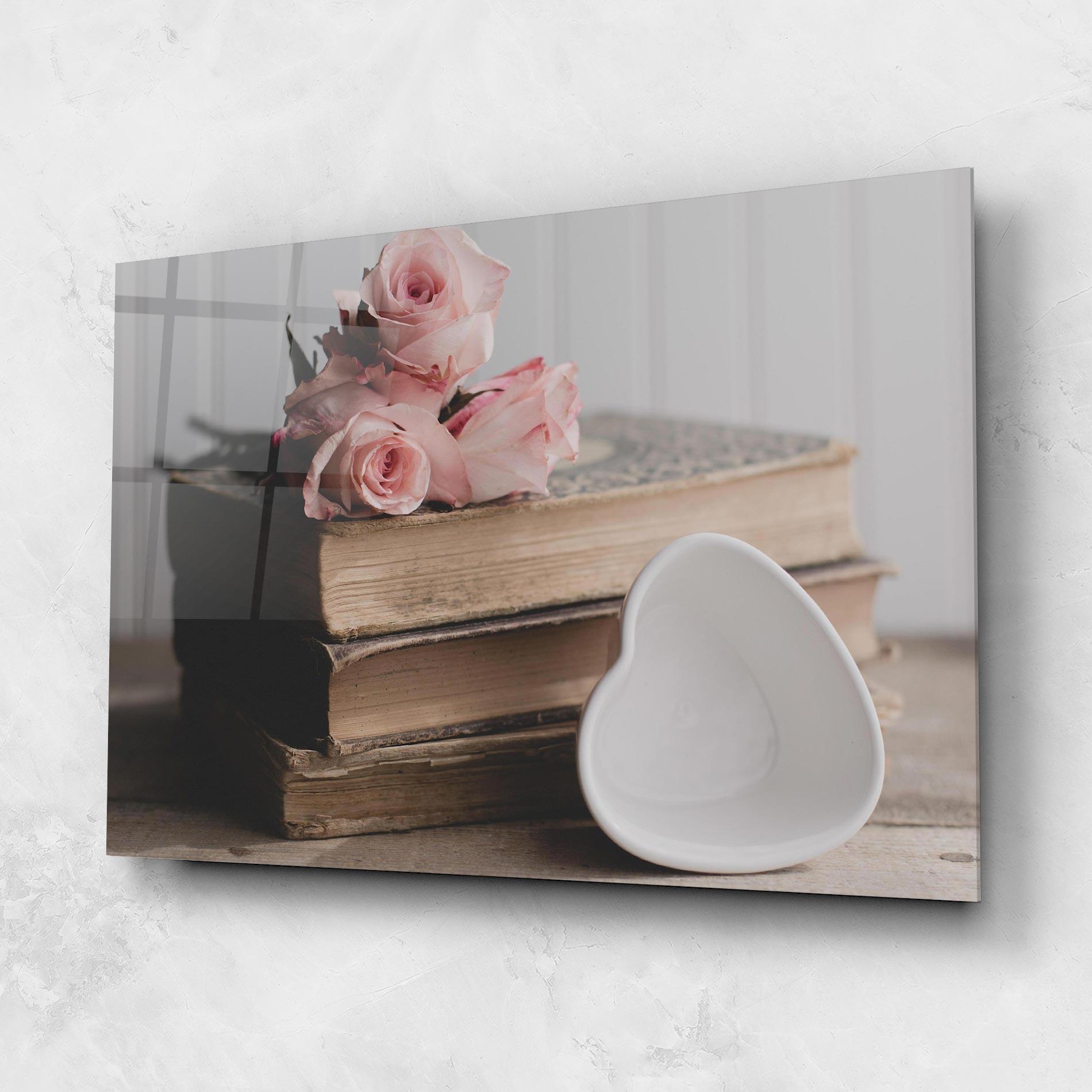 Glasbild Books With Roses mockup 1