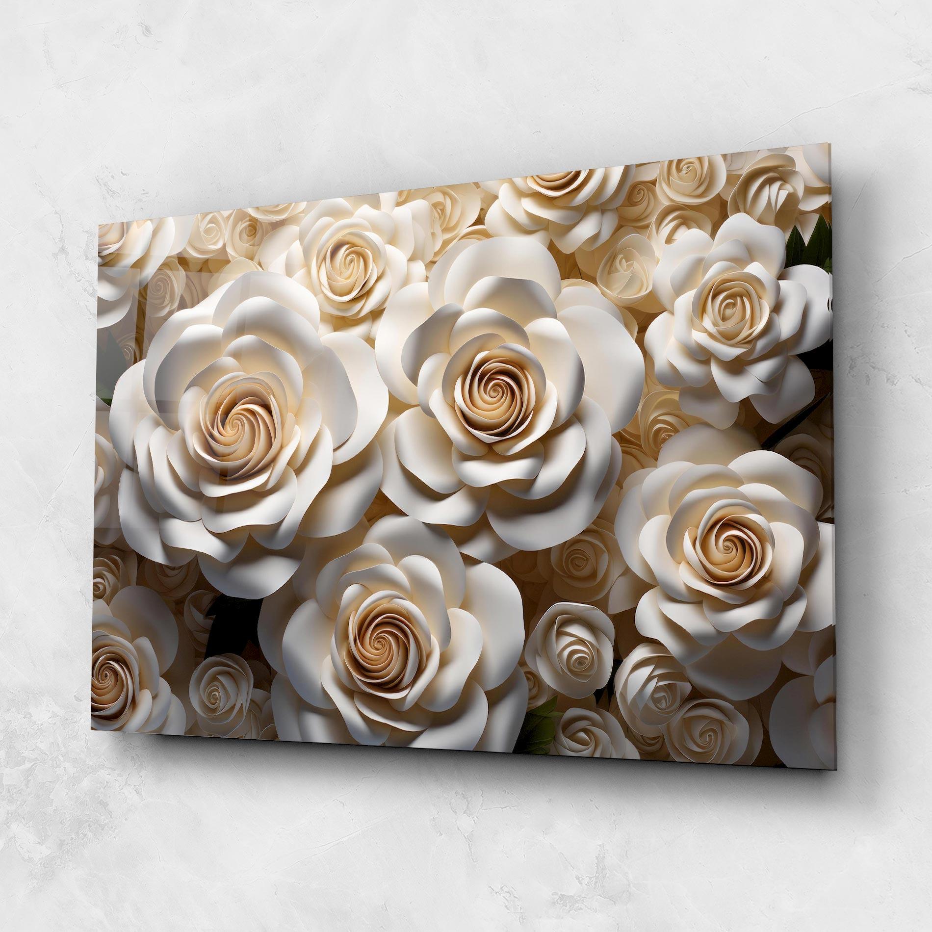 Glasbild Cream Roses Wall mockup 1
